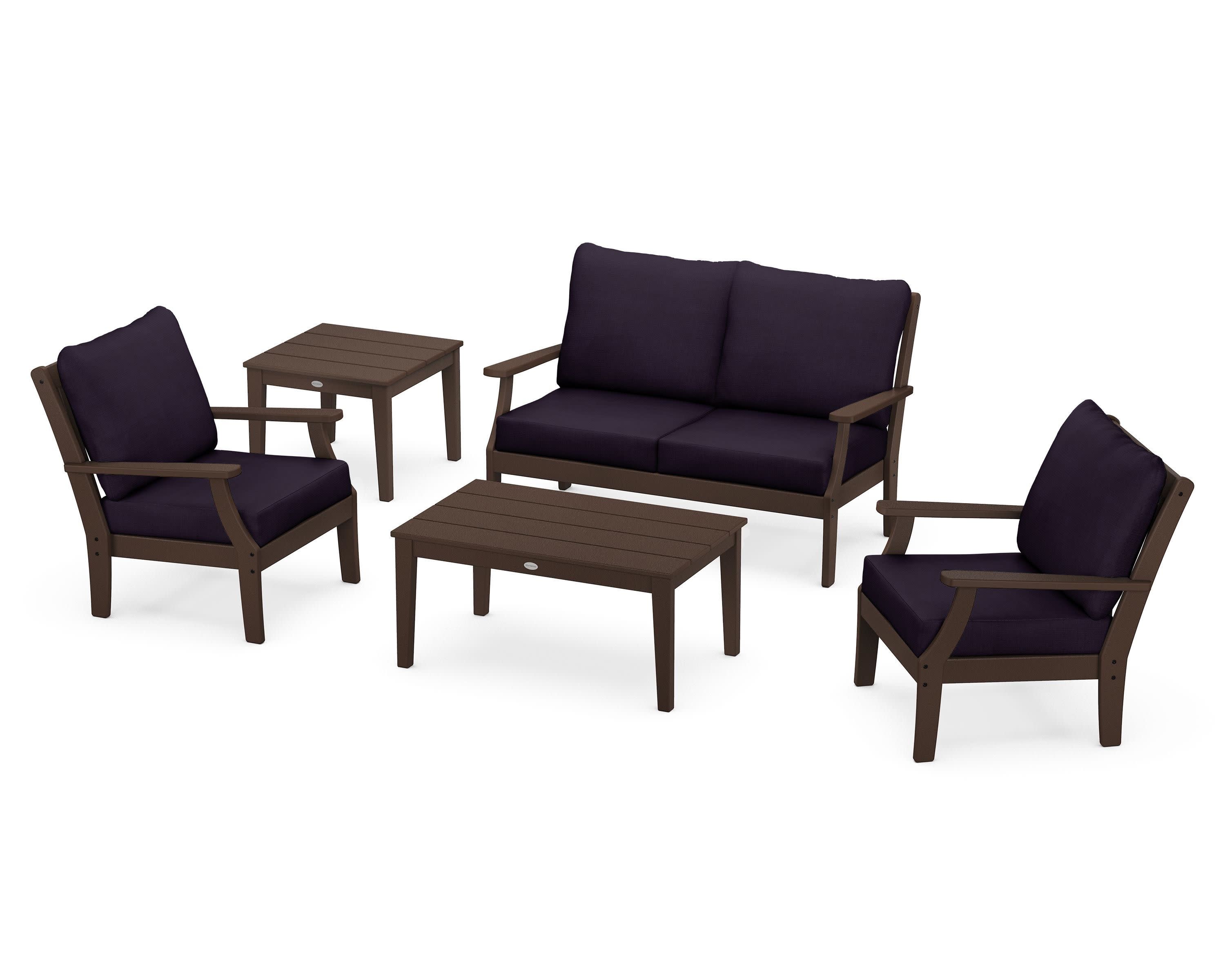 Braxton 5-Piece Deep Seating Set in Mahogany / Navy Linen