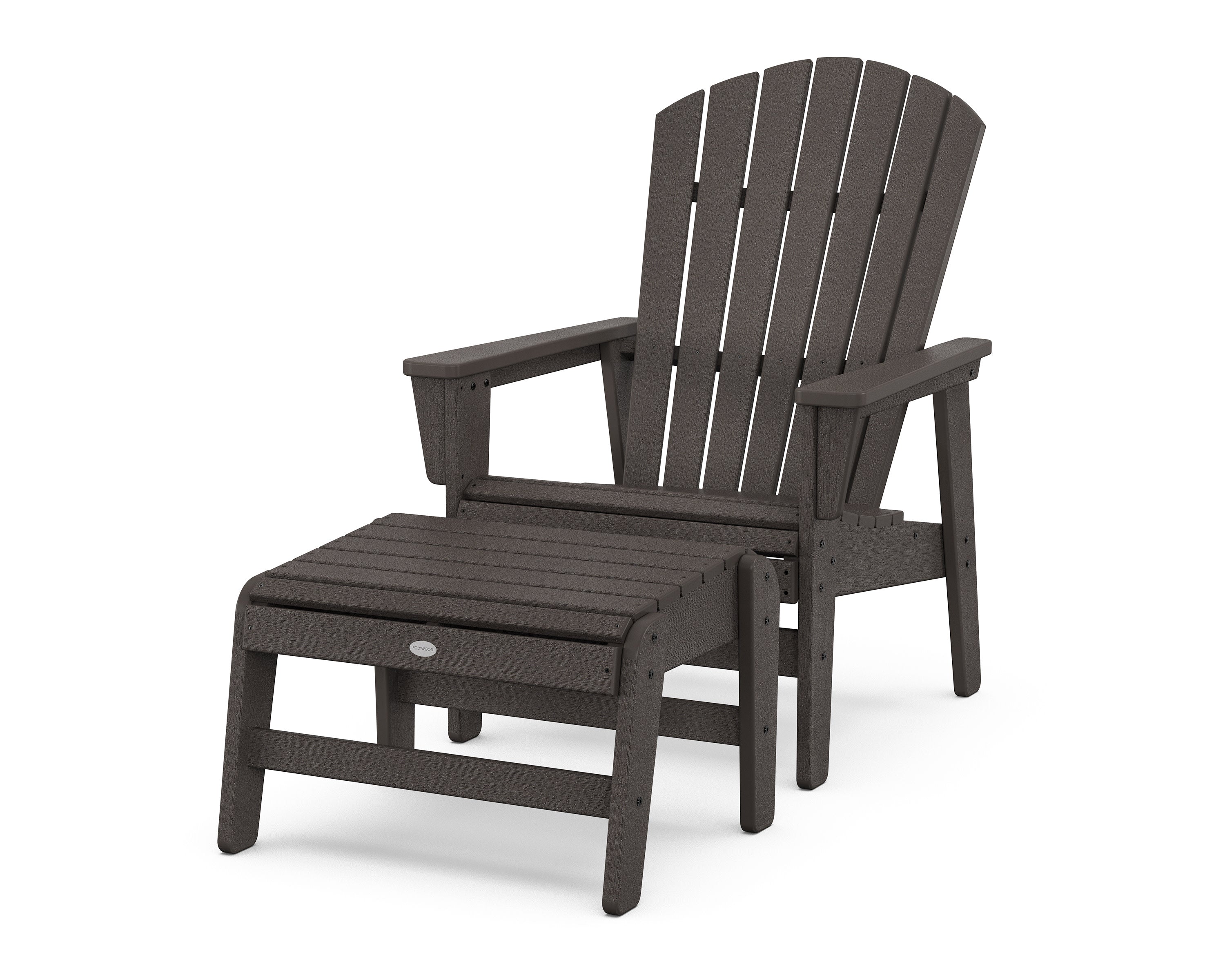 Nautical Grand Upright Adirondack Chair with Ottoman in Vintage Coffee