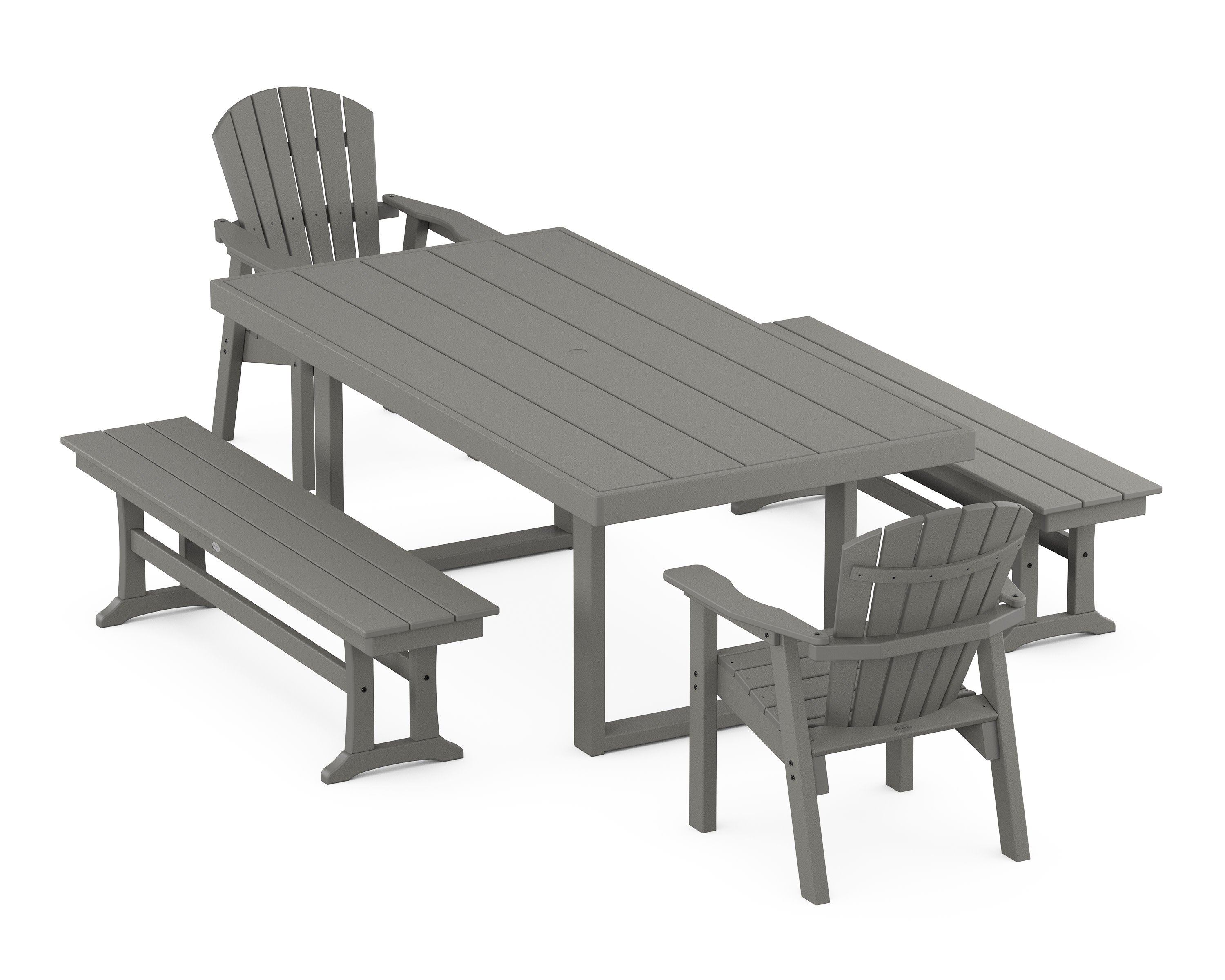 Seashell 5-Piece Dining Set with Benches in Slate Grey