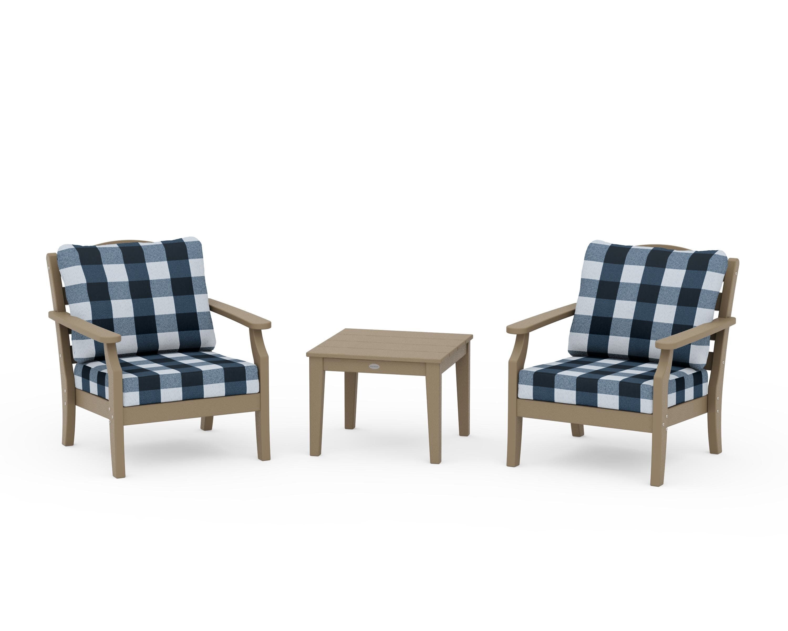 Savannah 3-Piece Deep Seating Set in Vintage Sahara / Buffalo Plaid Marine Indigo