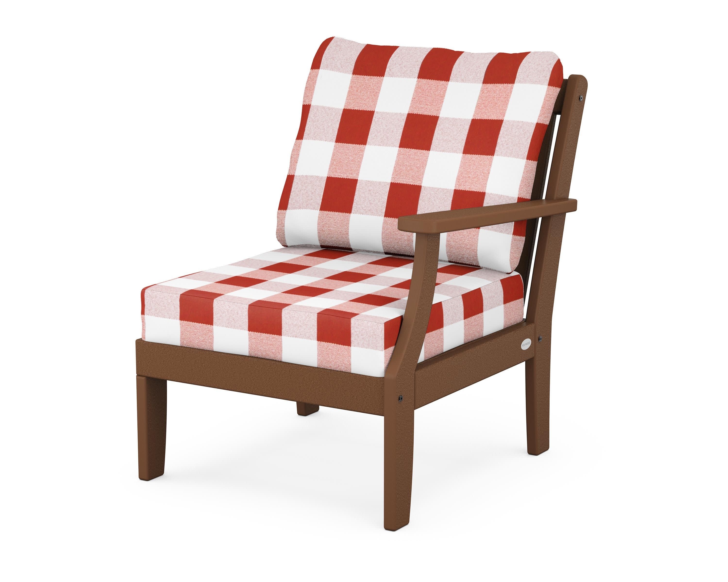 Braxton Modular Right Arm Chair in Teak / Buffalo Plaid Crimson