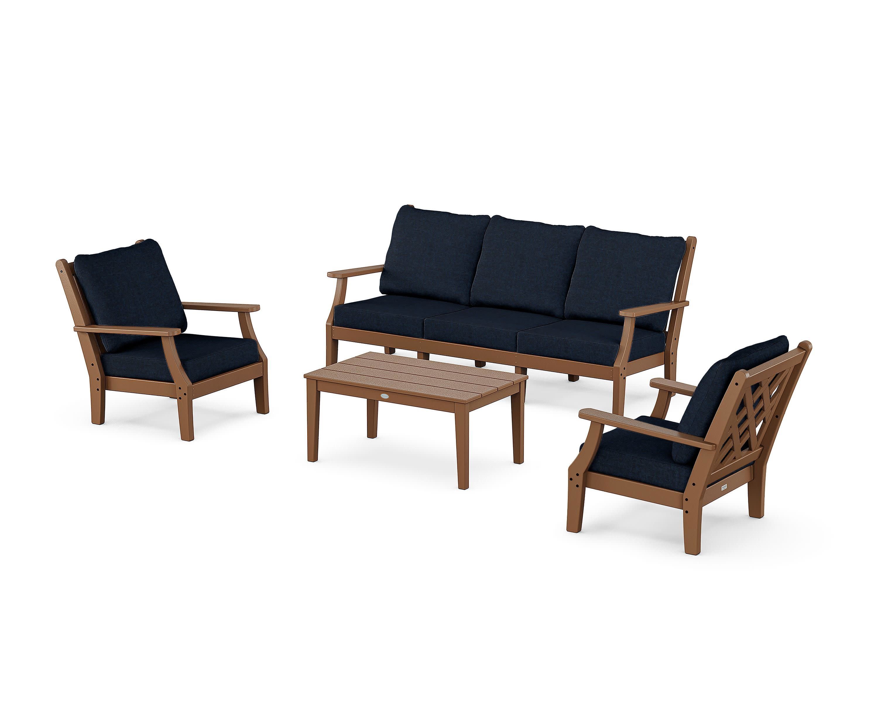 Wovendale 4-Piece Deep Seating Set with Sofa in Teak / Marine Indigo