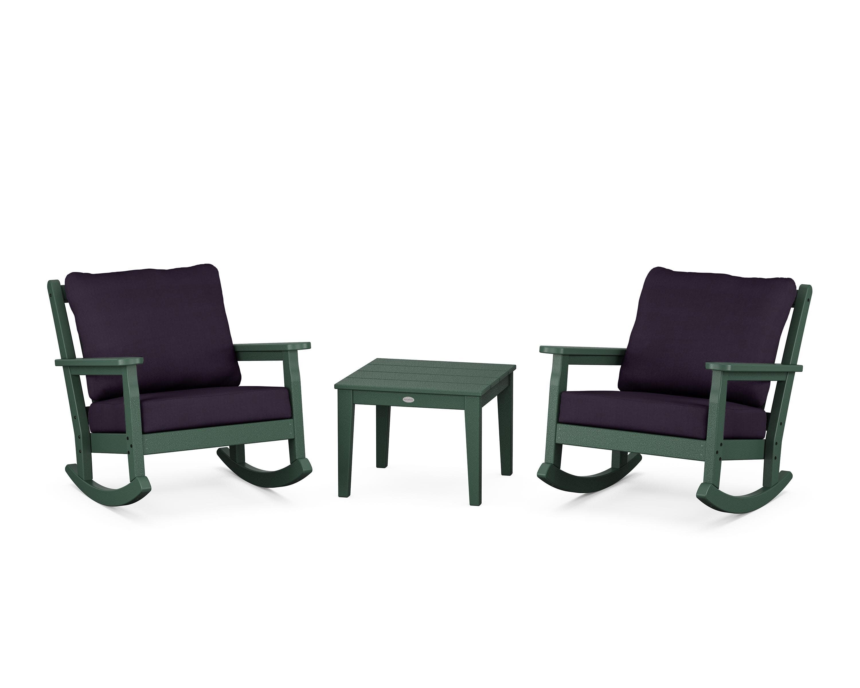 Chippendale 3-Piece Deep Seating Rocker Set in Green / Navy Linen