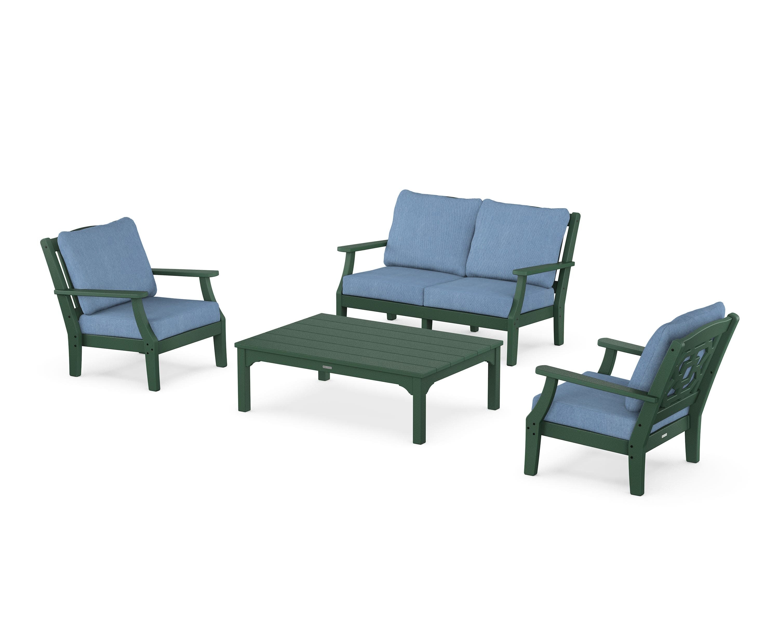 Chinoiserie 4-Piece Deep Seating Set with Loveseat in Green / Sky Blue