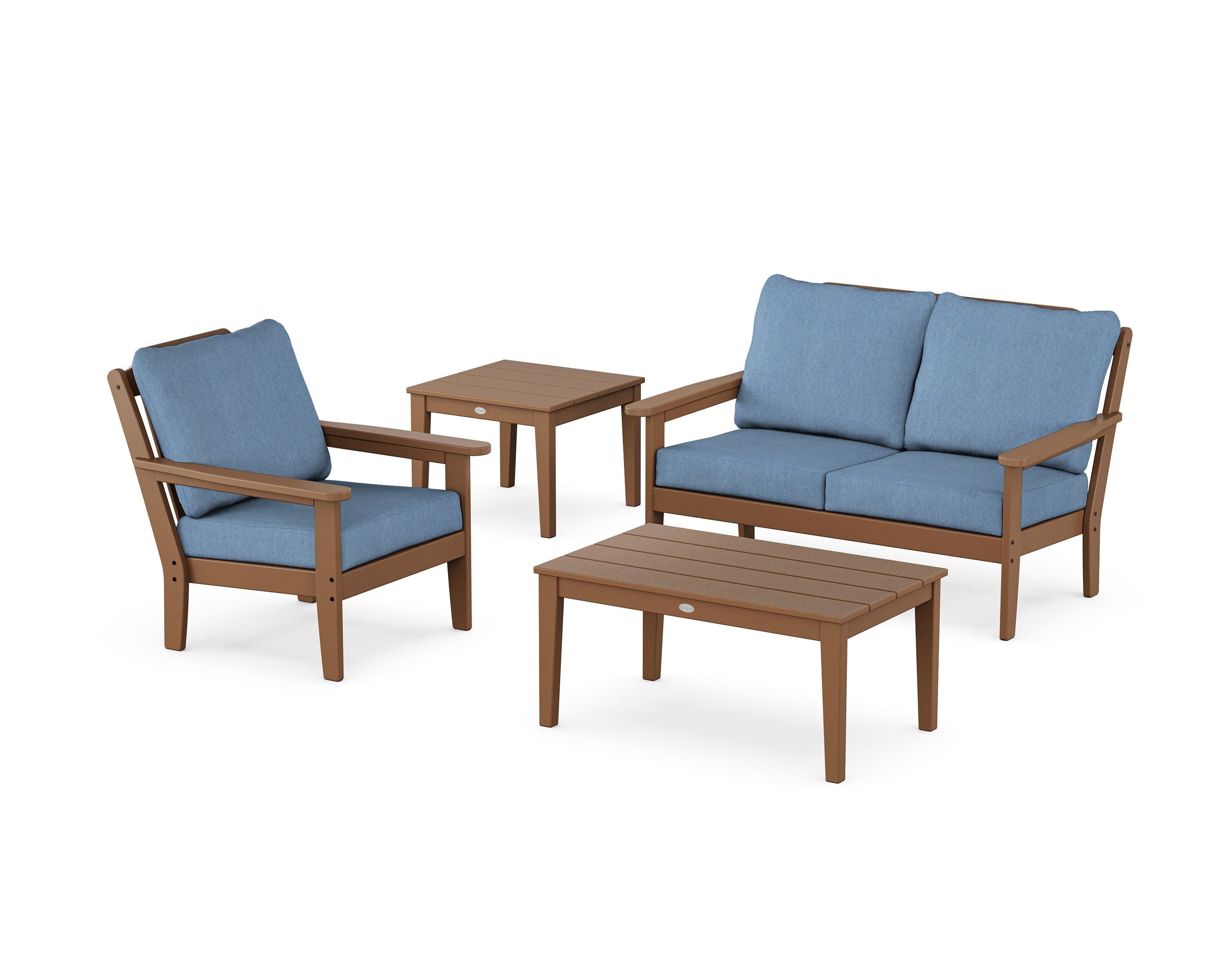 Wovendale 4-Piece Deep Seating Set in Teak / Sky Blue