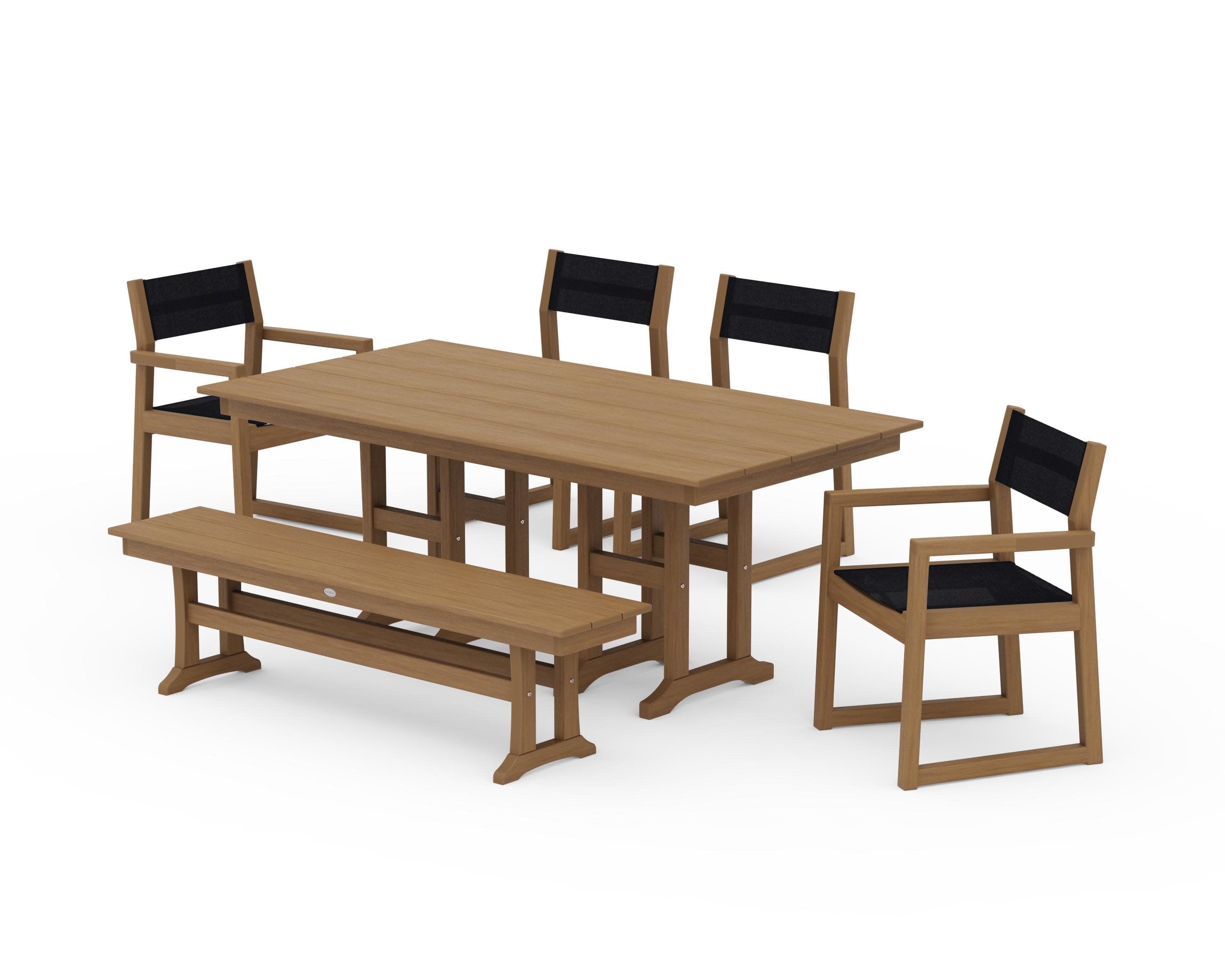 EDGE Sling 6-Piece Farmhouse Dining Set in Natural / Black Sling