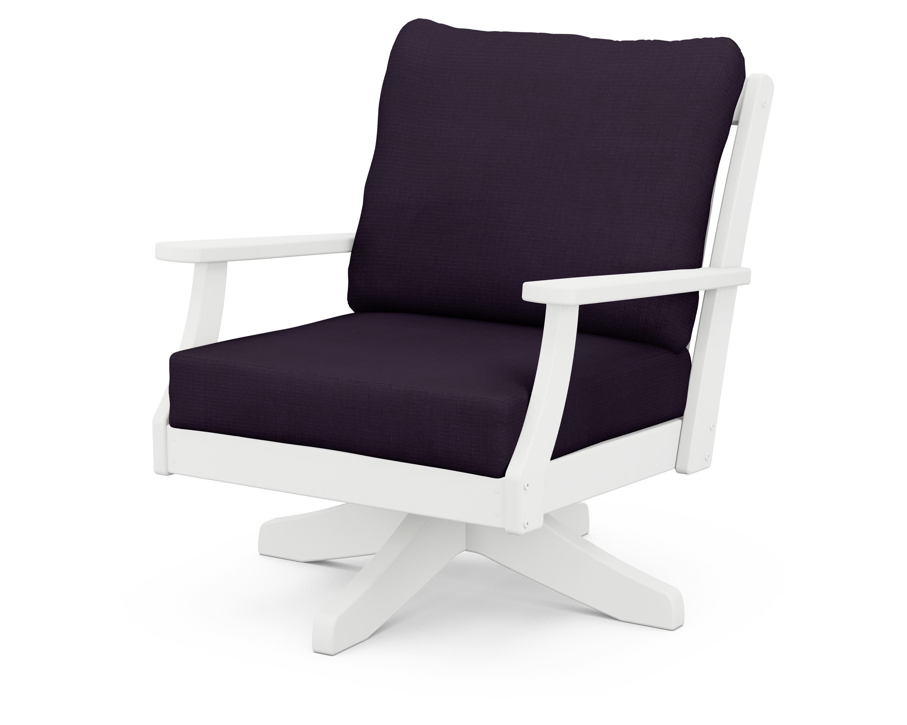 Braxton Deep Seating Swivel Chair in White / Navy Linen
