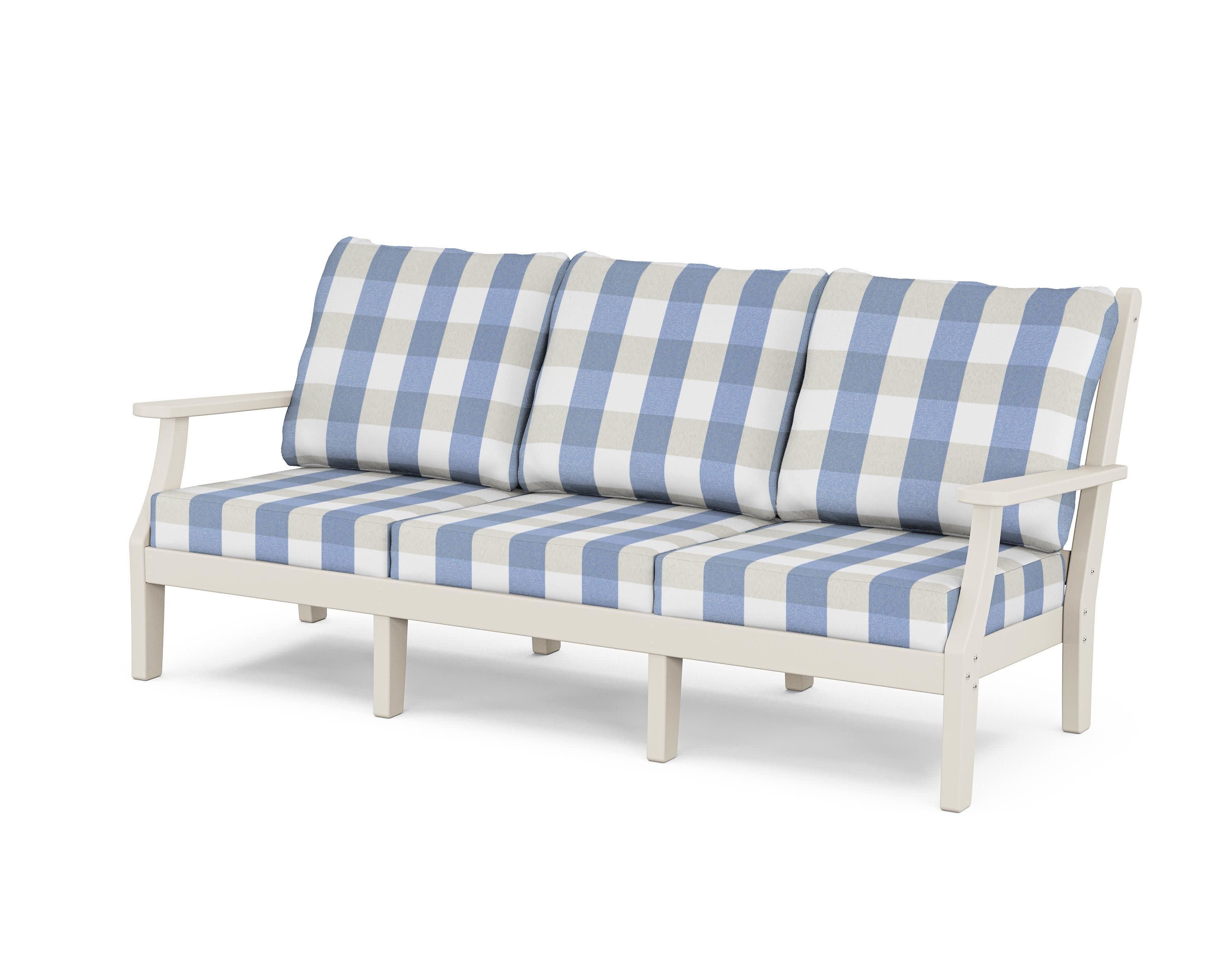Wovendale Deep Seating Sofa in Sand / Buffalo Plaid Sky Blue