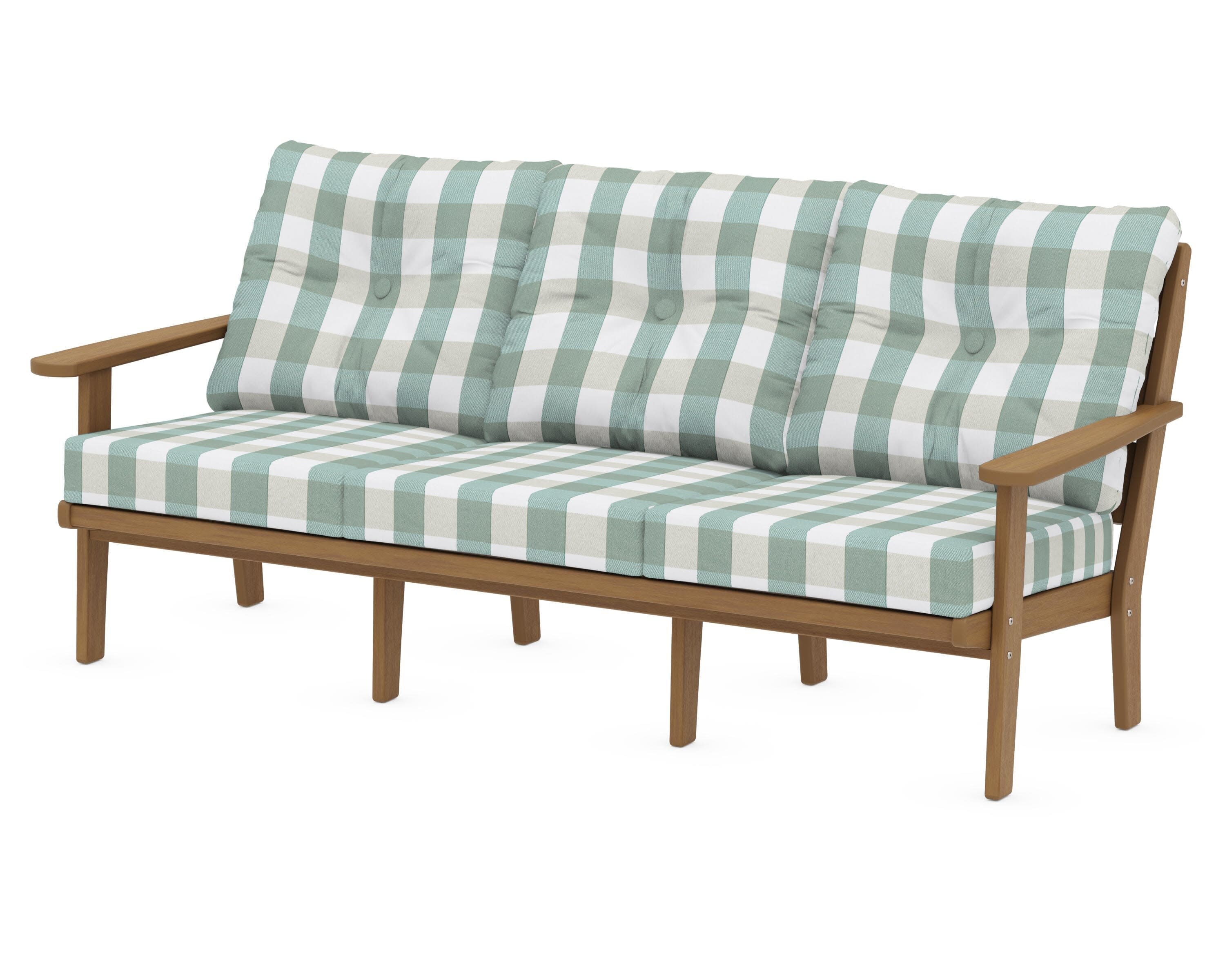 Lakeside Deep Seating Sofa in Natural / Buffalo Plaid Glacier Spa