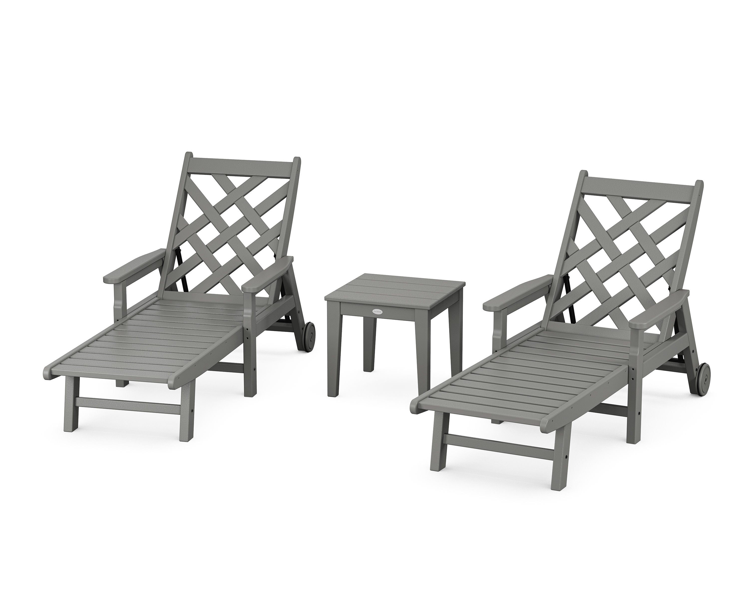 Wovendale 3-Piece Chaise Set with Arms and Wheels in Slate Grey