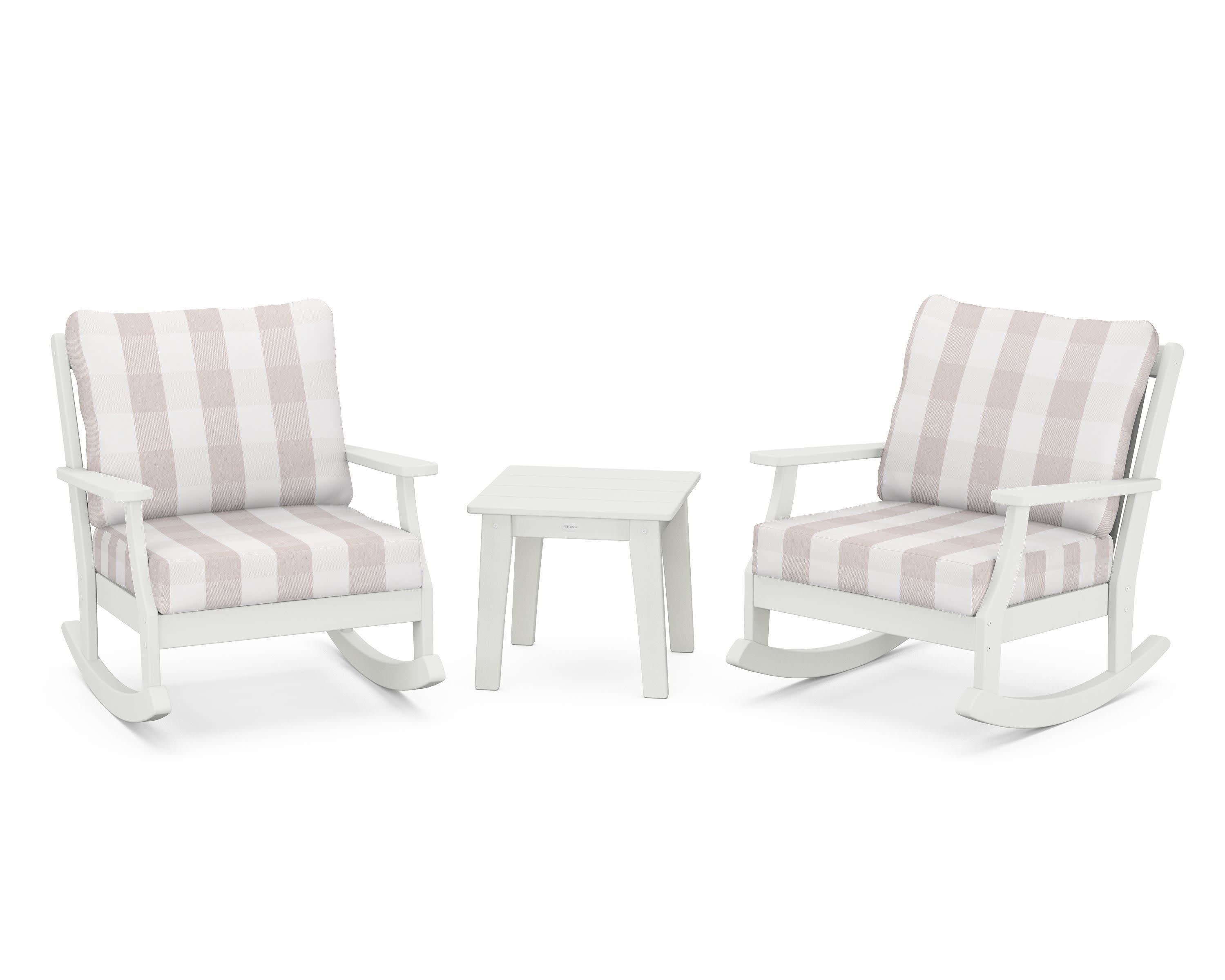 Braxton 3-Piece Deep Seating Rocker Set in Vintage White / Buffalo Plaid Dune Burlap
