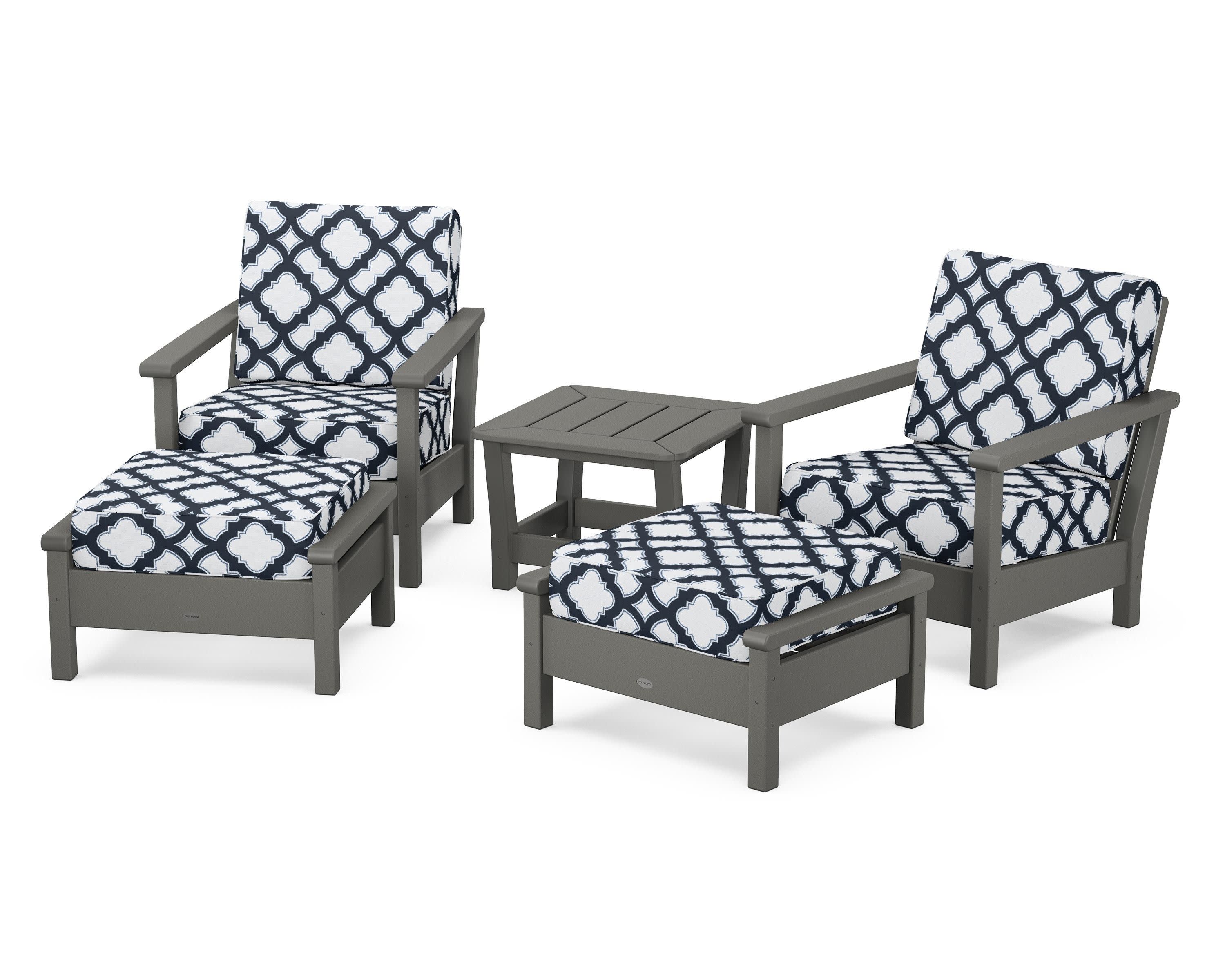 Harbour 5-Piece Deep Seating Chair Set in Slate Grey / Trellis Marine Indigo
