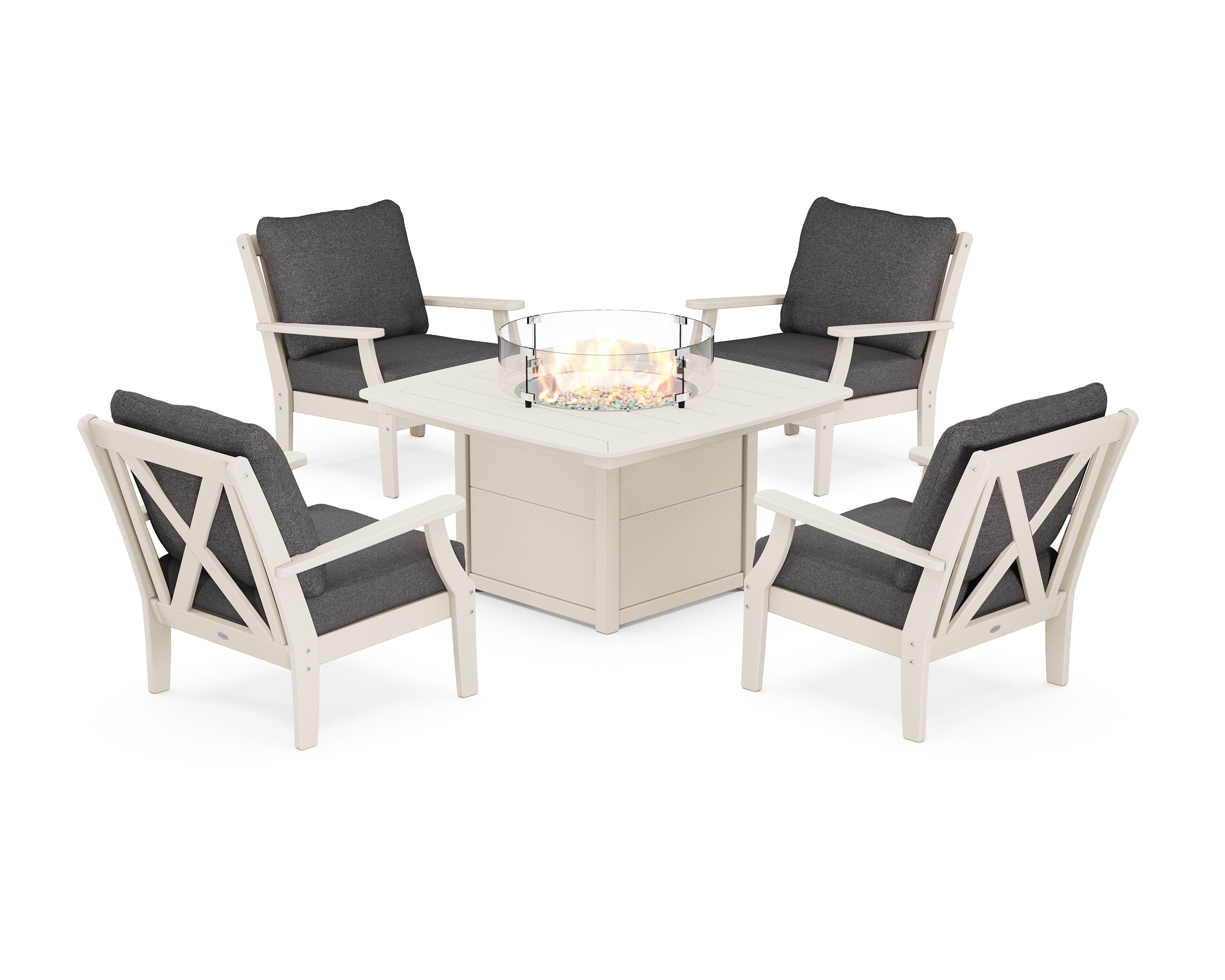 Braxton 5-Piece Deep Seating Conversation Set with Fire Pit Table in Sand / Ash Charcoal