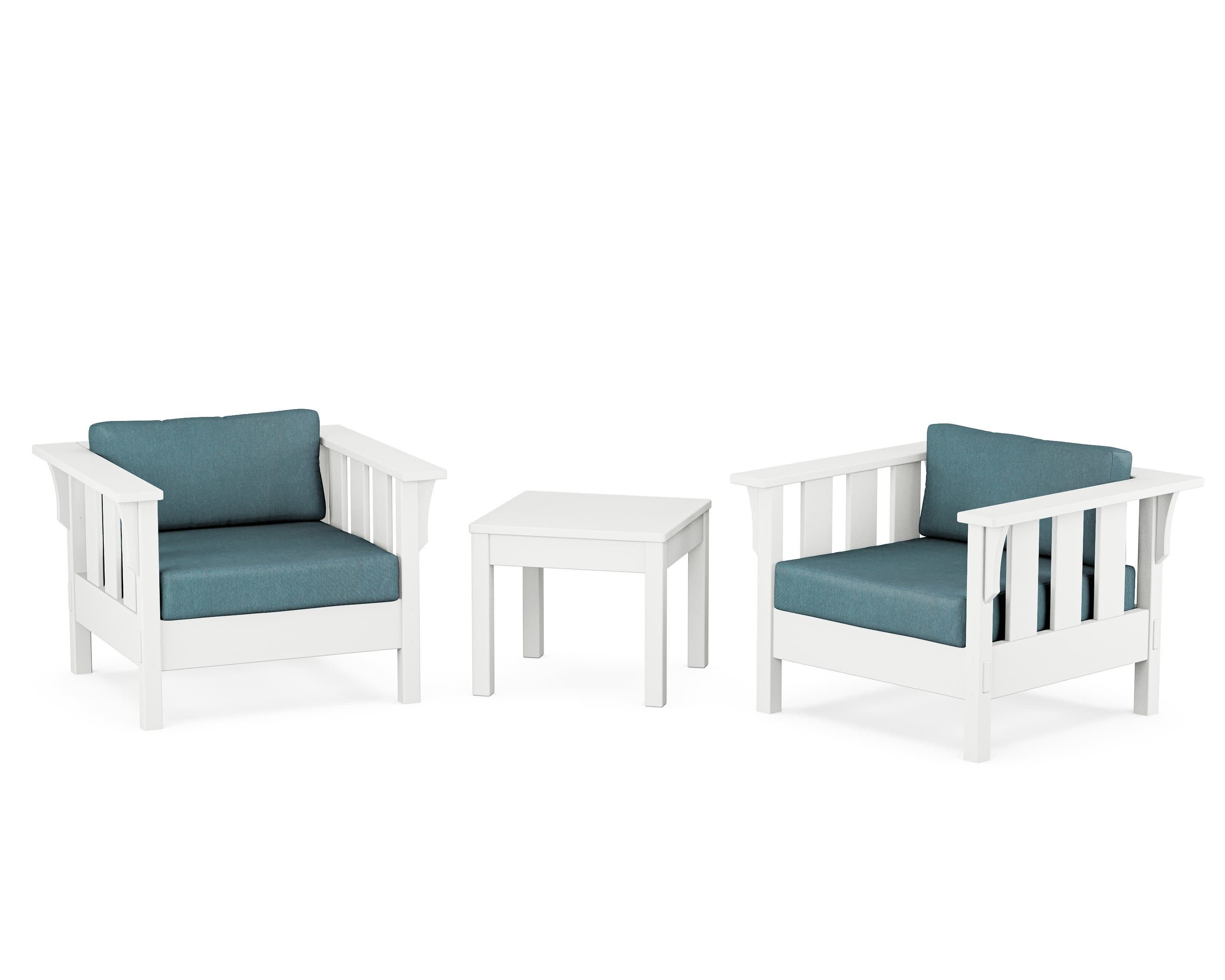 Acadia 3-Piece Deep Seating Set in White / Ocean Teal