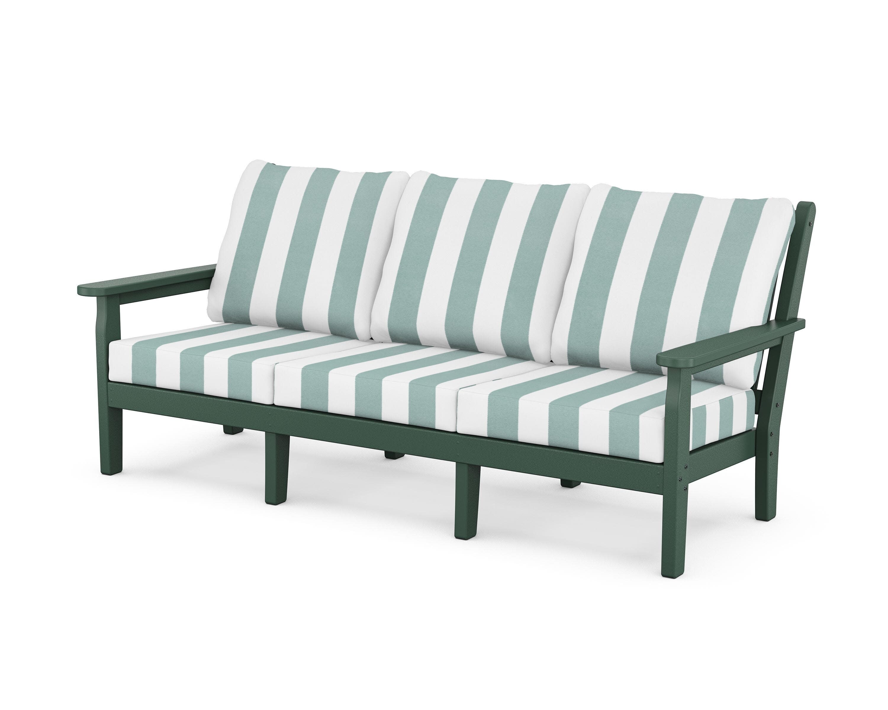 Chippendale Deep Seating Sofa in Green / Cabana Stripe Glacier Spa