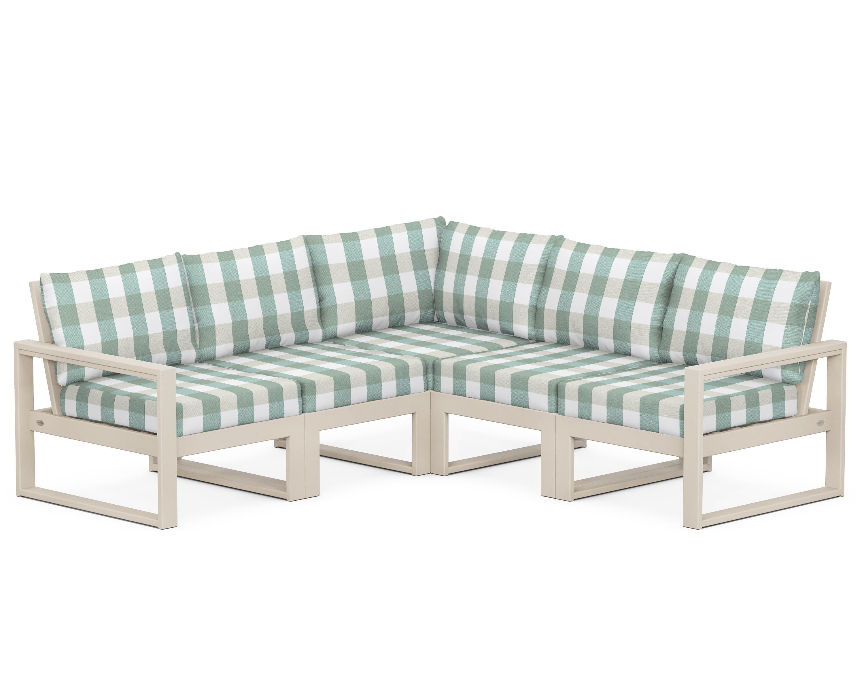 EDGE 5-Piece Modular Deep Seating Set in Sand / Buffalo Plaid Glacier Spa
