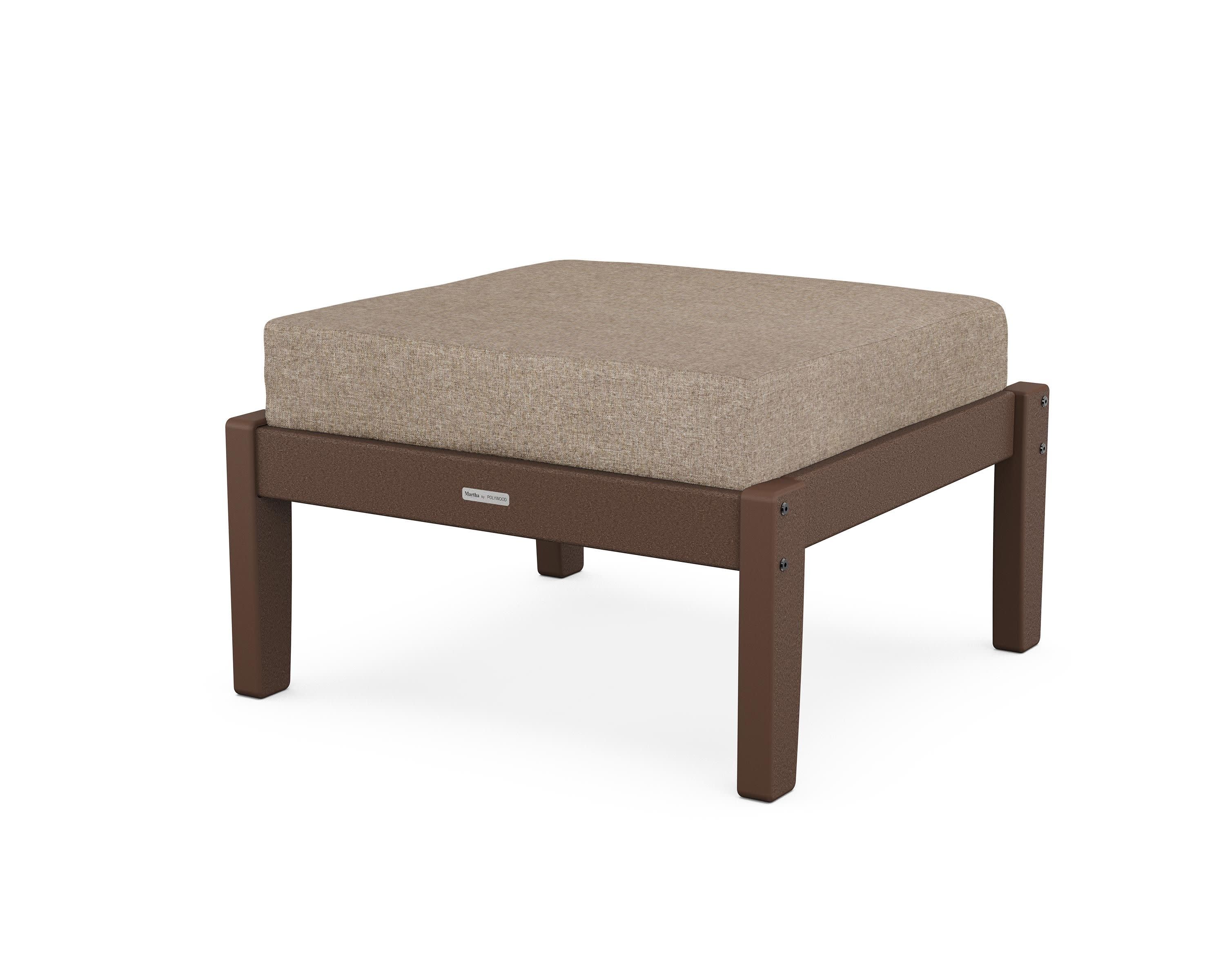 Chinoiserie Deep Seating Ottoman in Mahogany / Spiced Burlap