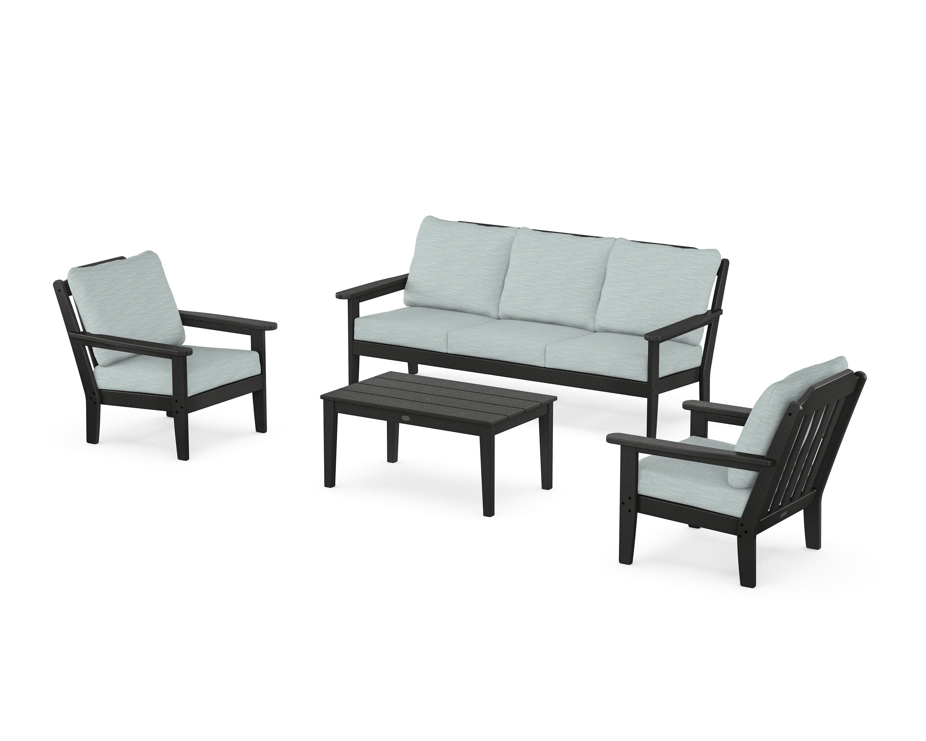 Cottage 4-Piece Deep Seating Set with Sofa in Black / Soothe Mist