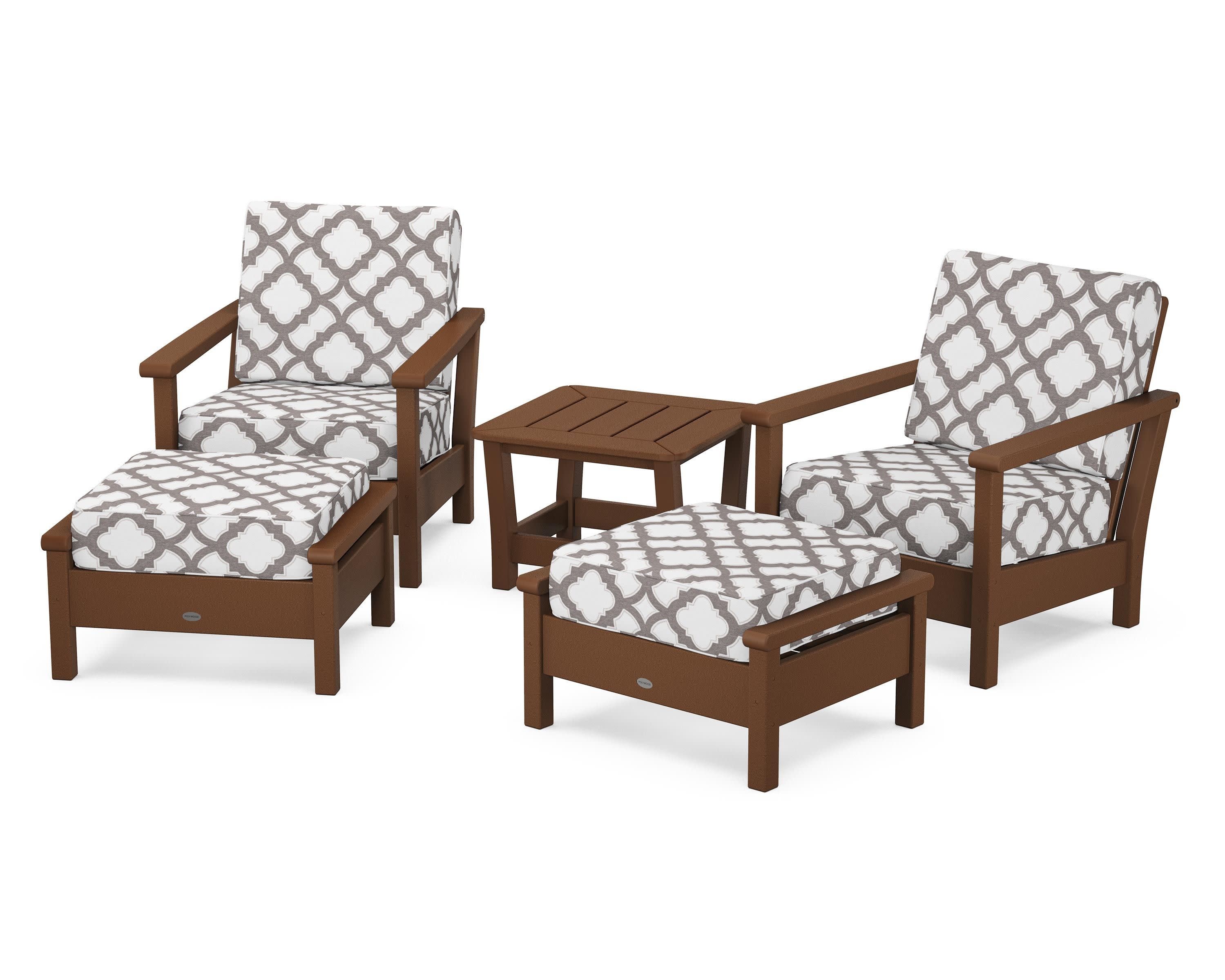 Harbour 5-Piece Deep Seating Chair Set in Teak / Trellis Grey Mist
