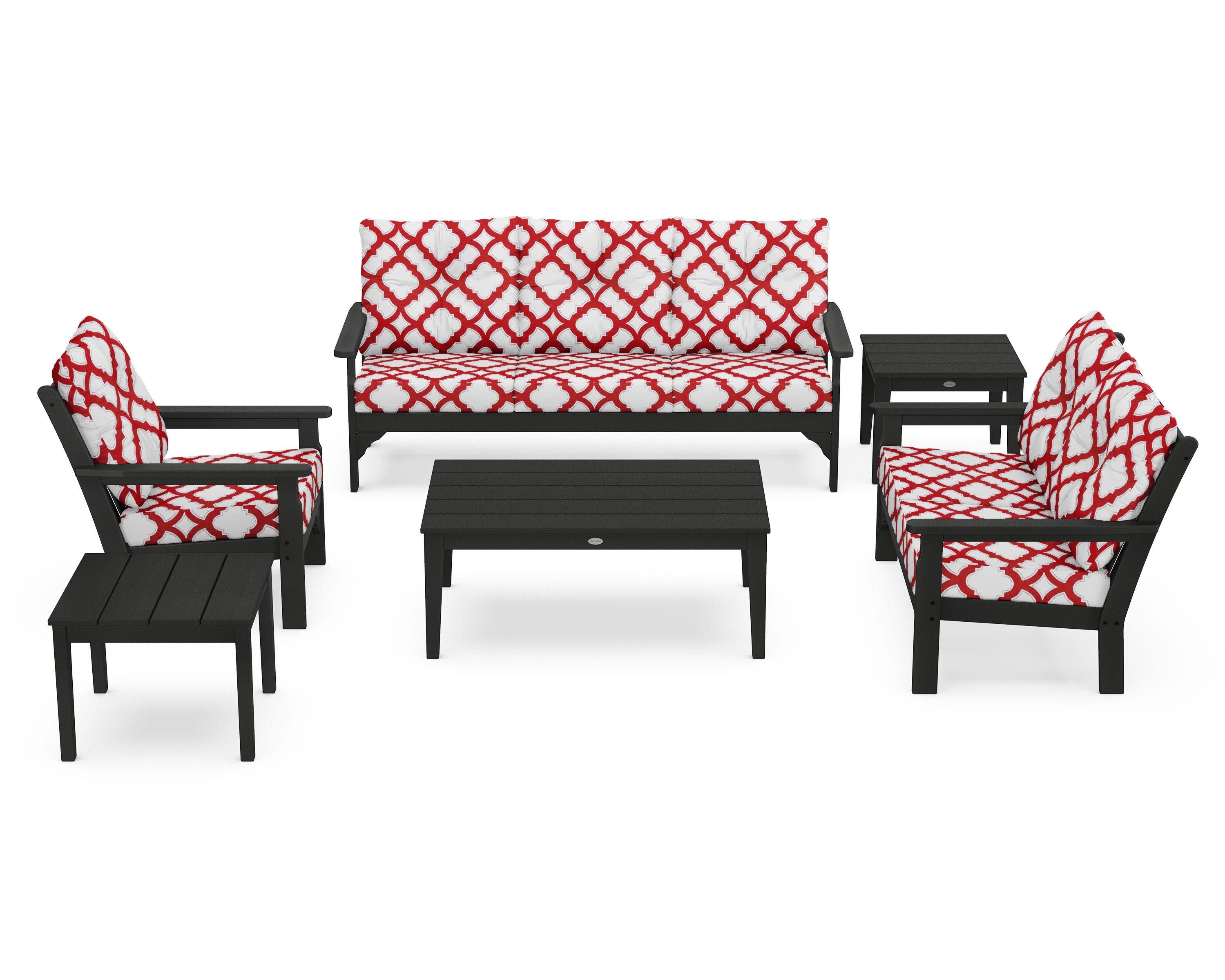 Vineyard 6-Piece Deep Seating Set in Green / Trellis Crimson