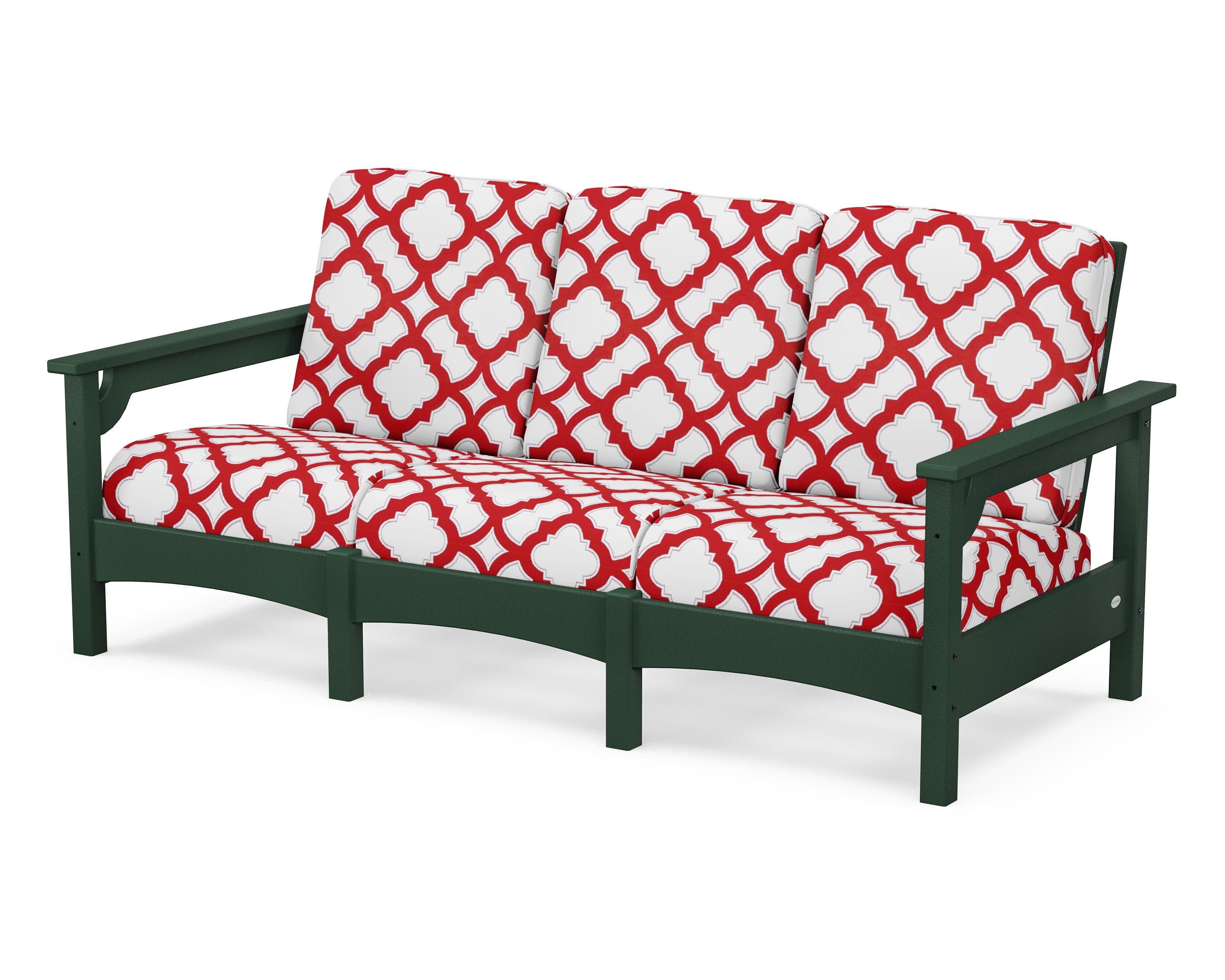 Club Sofa in Green / Trellis Crimson