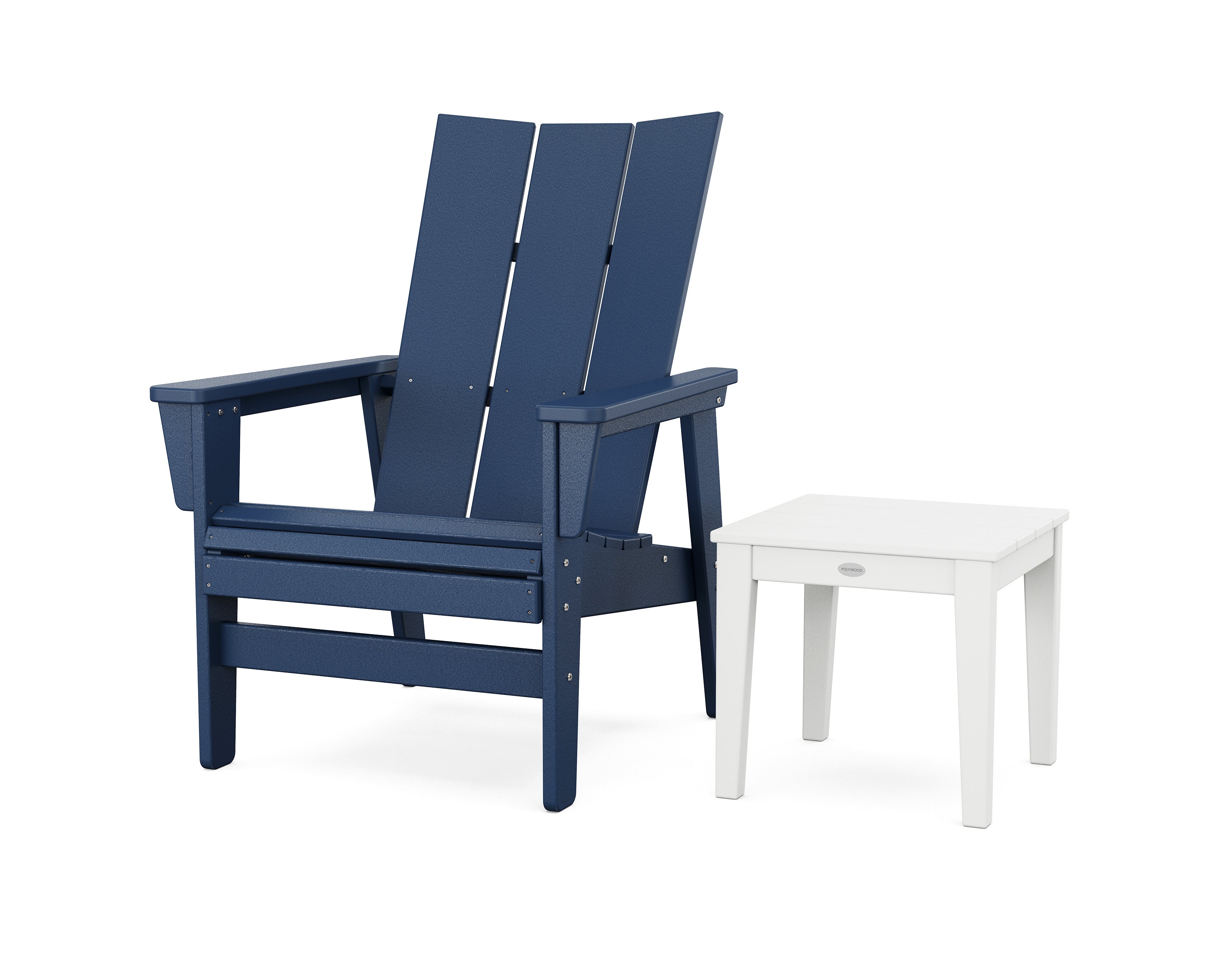 Modern Grand Upright Adirondack Chair with Side Table in Navy / White