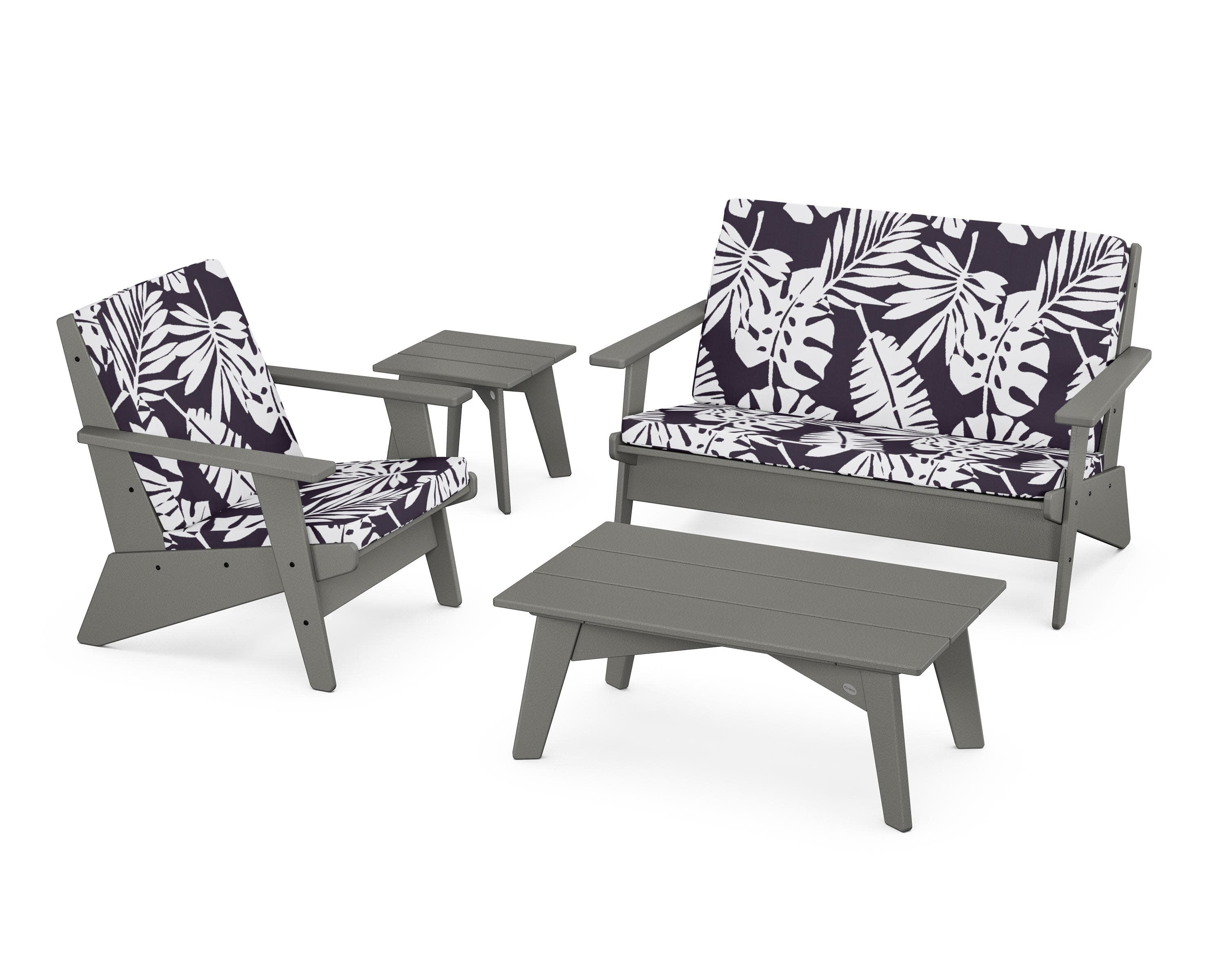 Riviera Modern Lounge 4-Piece Set in Slate Grey / Leaf Navy