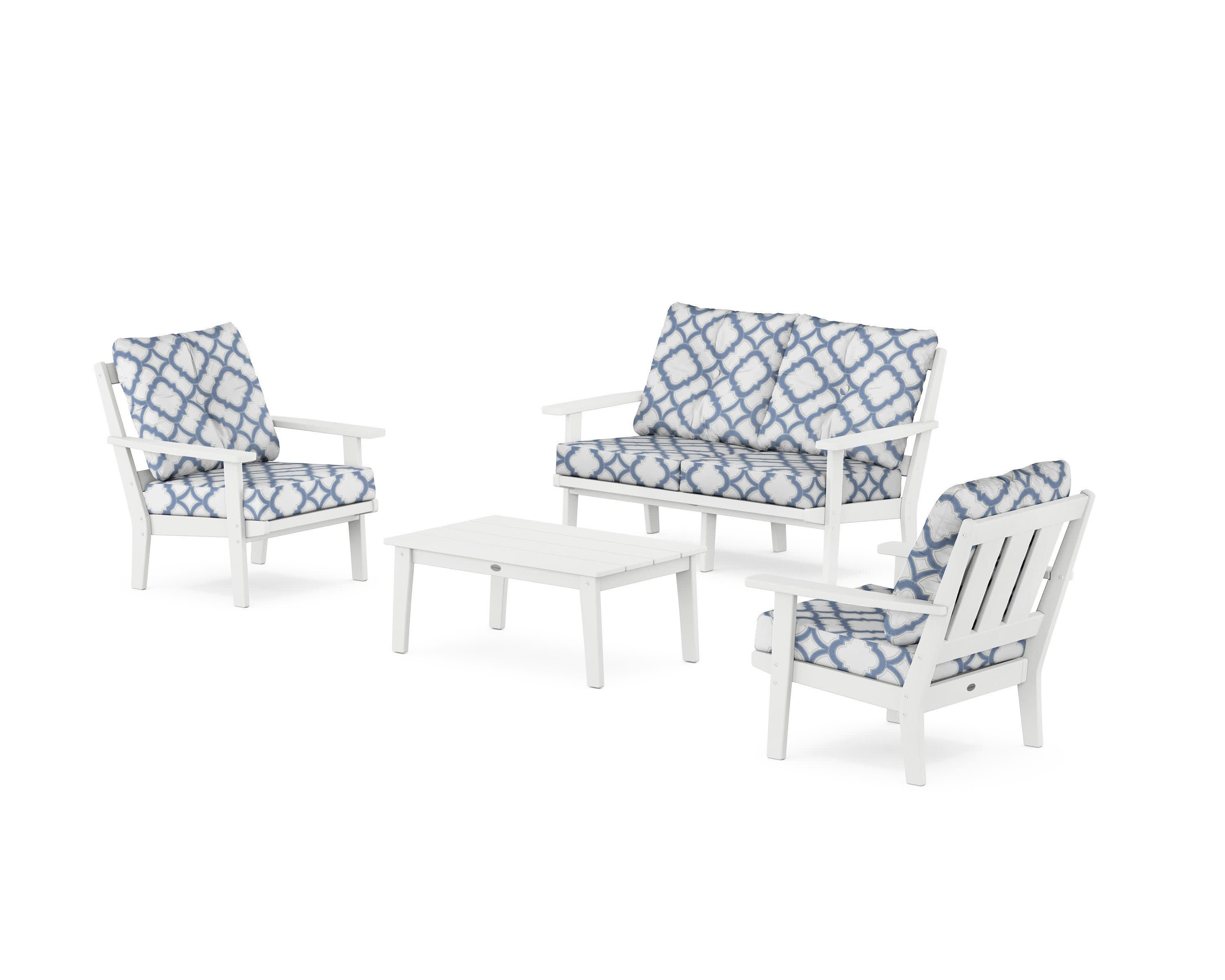 Oxford 4-Piece Deep Seating Set with Loveseat in White / Trellis Sky Blue