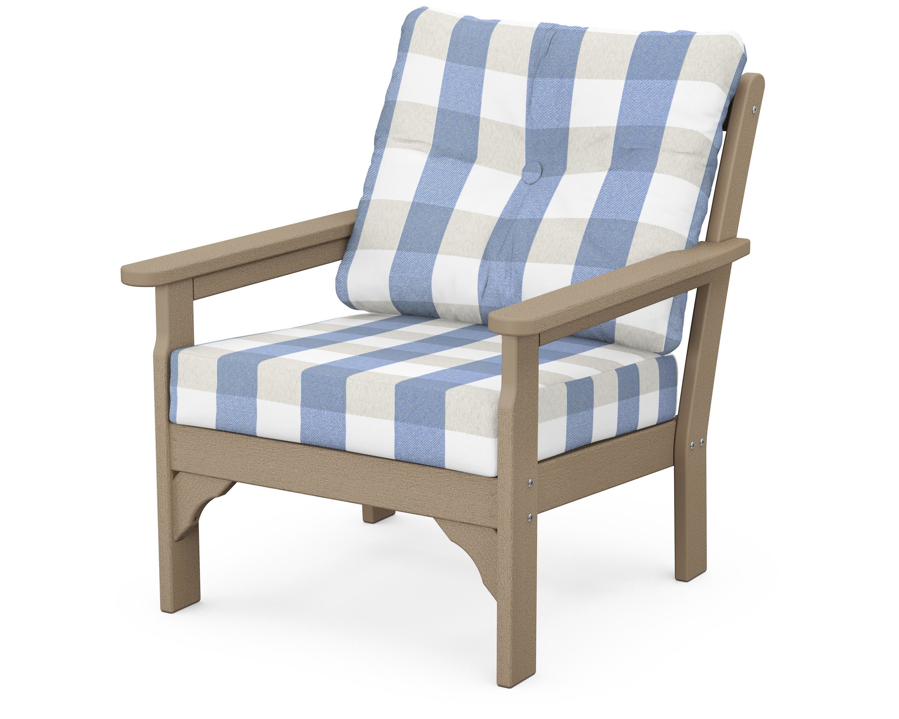 Vineyard Deep Seating Chair in Vintage Sahara / Buffalo Plaid Sky Blue