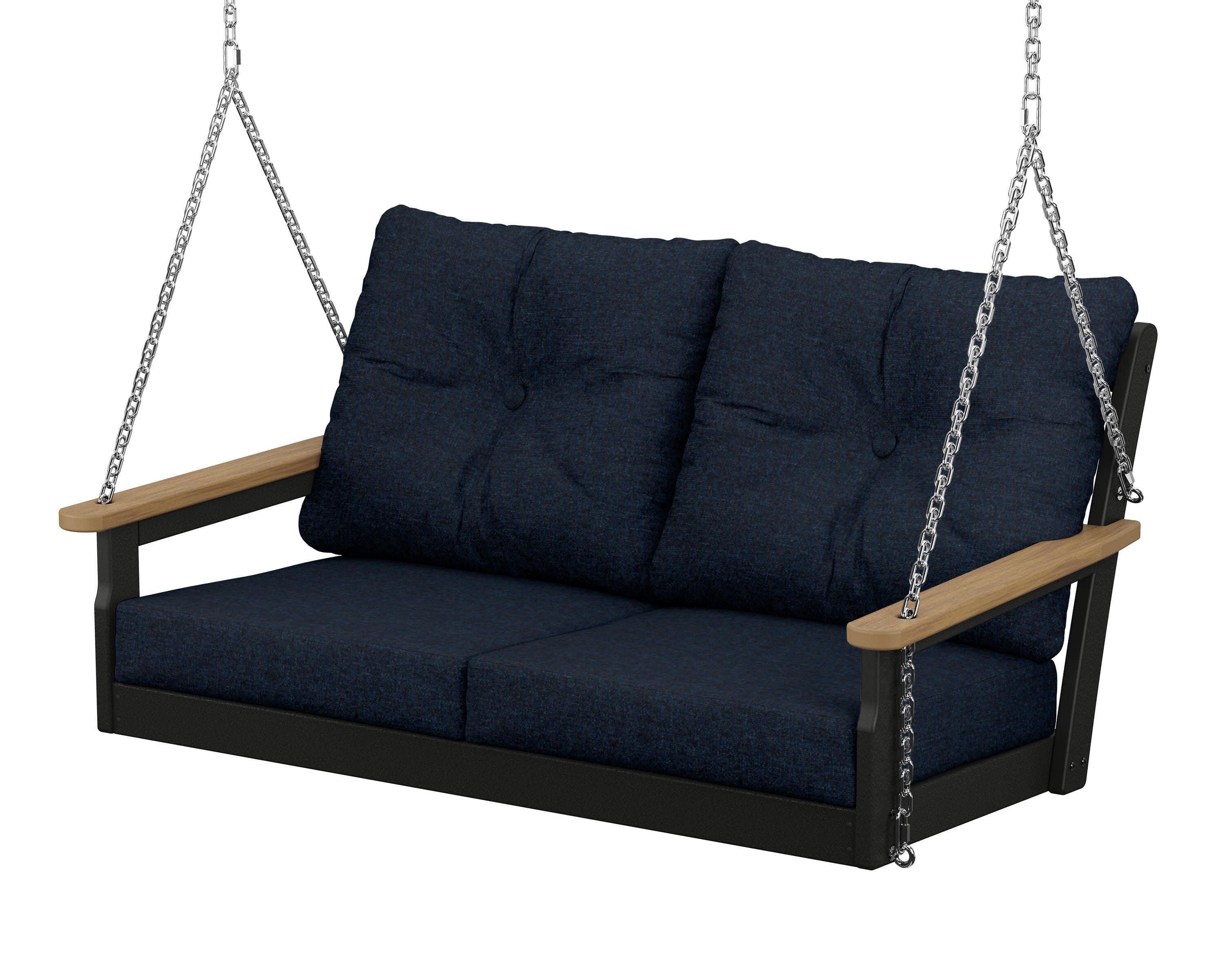 Vineyard Deep Seating Swing in Black / Natural / Marine Indigo