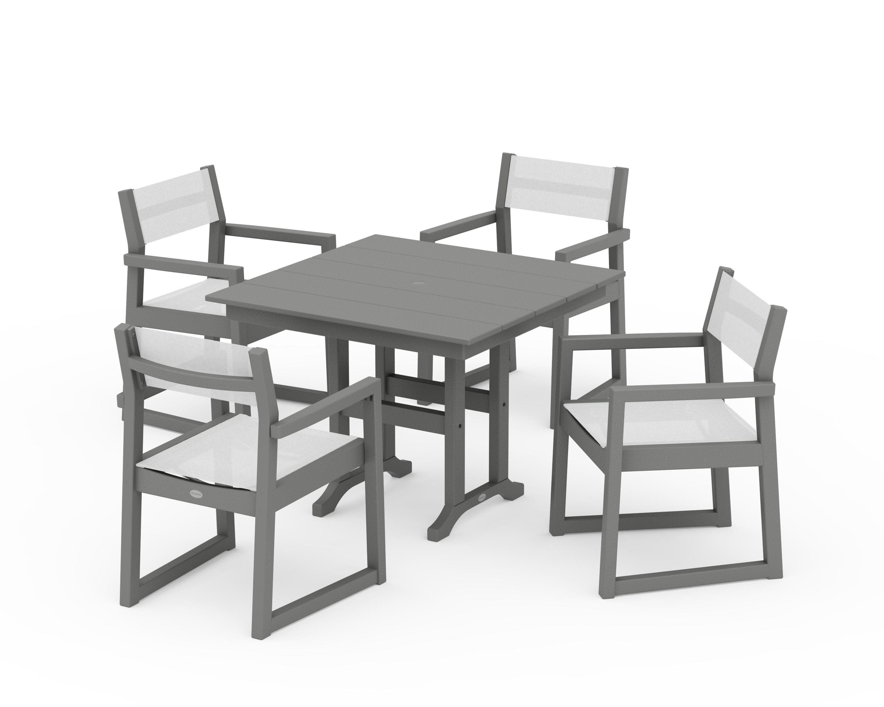 EDGE Sling Arm Chair 5-Piece Farmhouse Dining Set in Slate Grey / White Sling