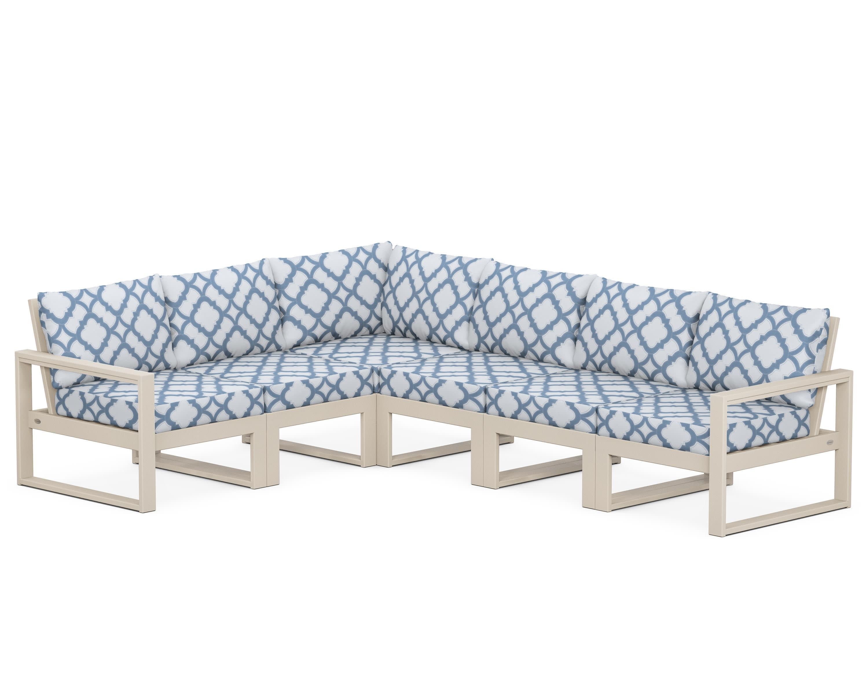 EDGE 6-Piece Modular Deep Seating Set in Sand / Trellis Sky Blue