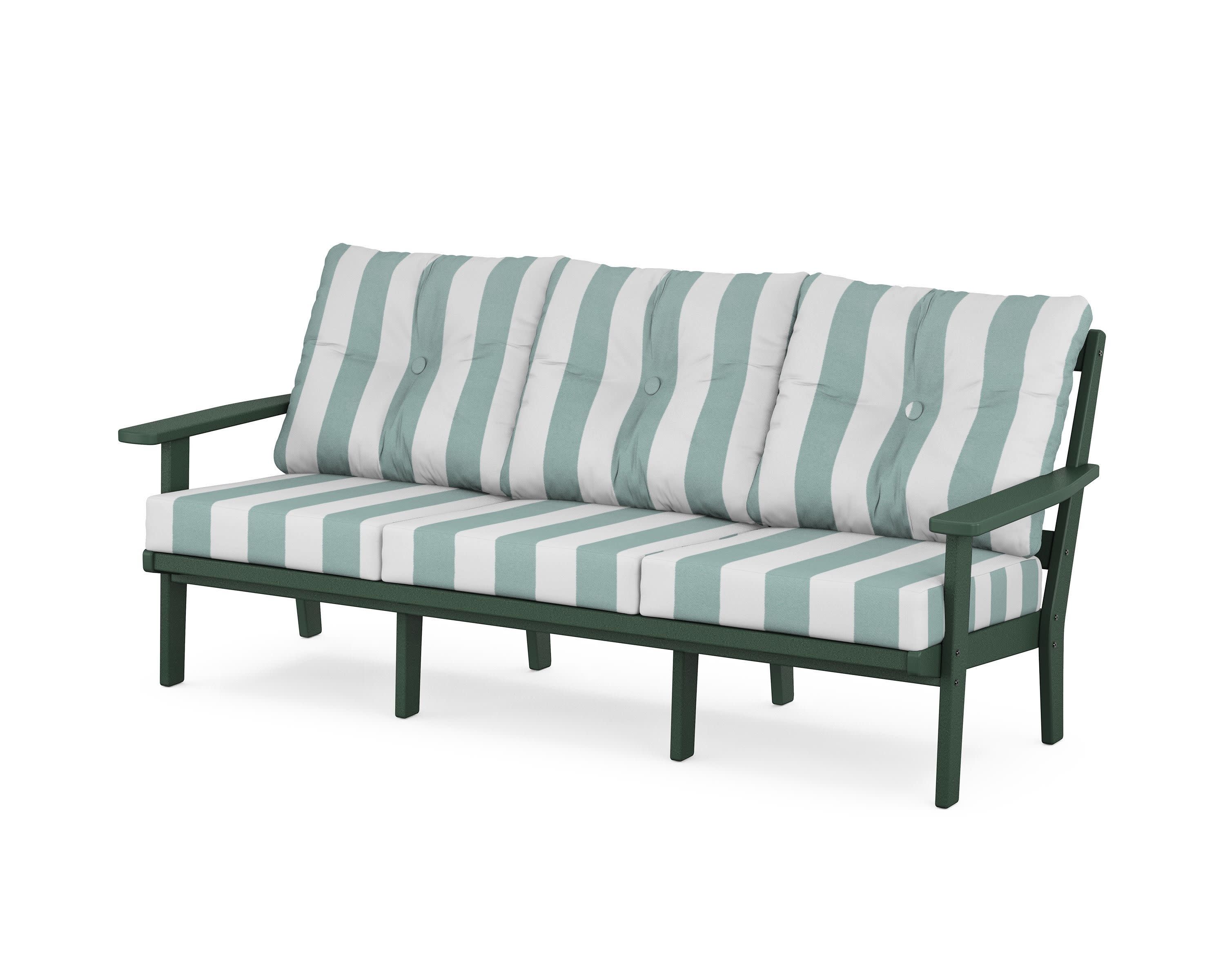 PrairieDeep Seating Sofa in Green / Cabana Stripe Glacier Spa