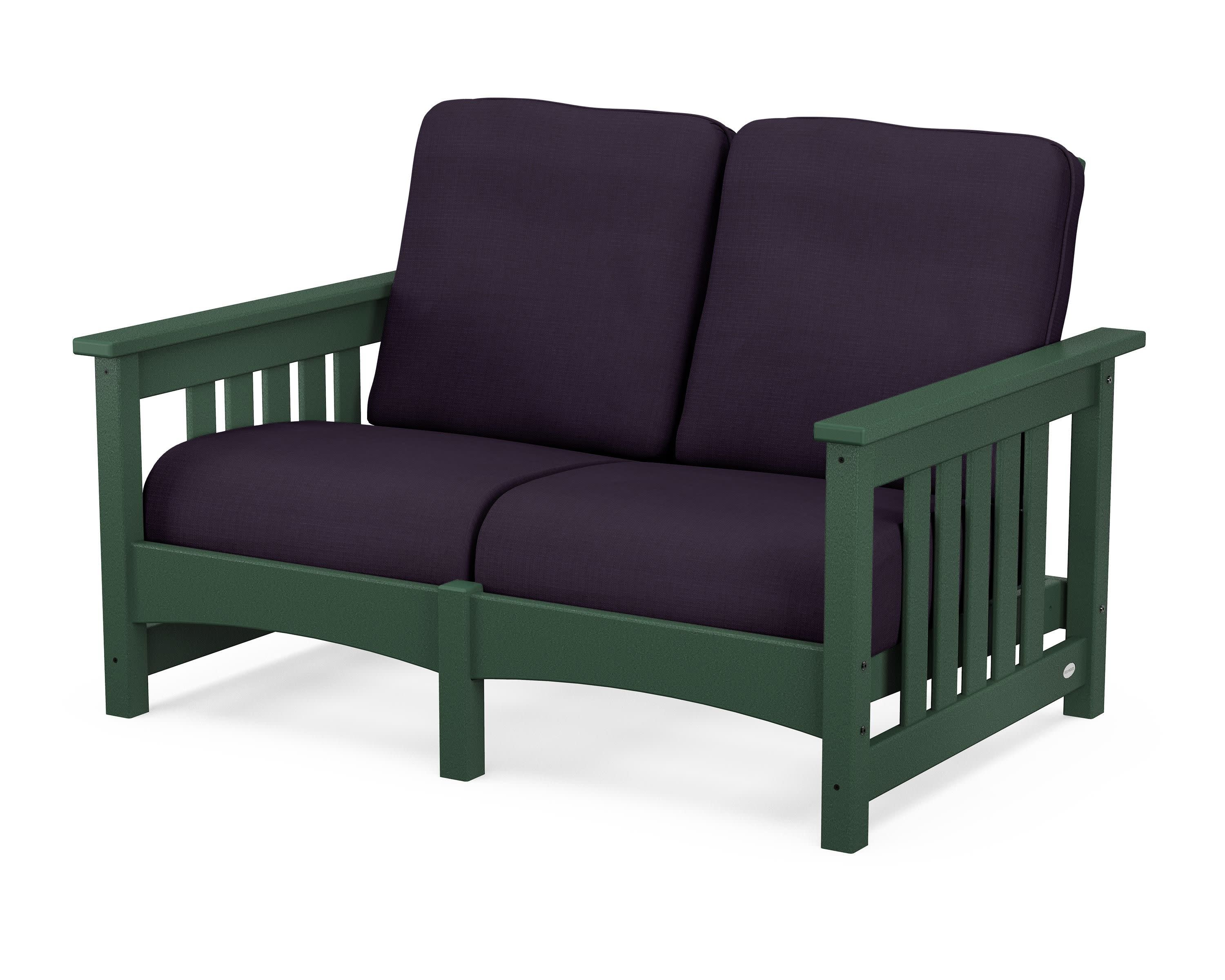 Club Mission Loveseat in Green / Navy Linen