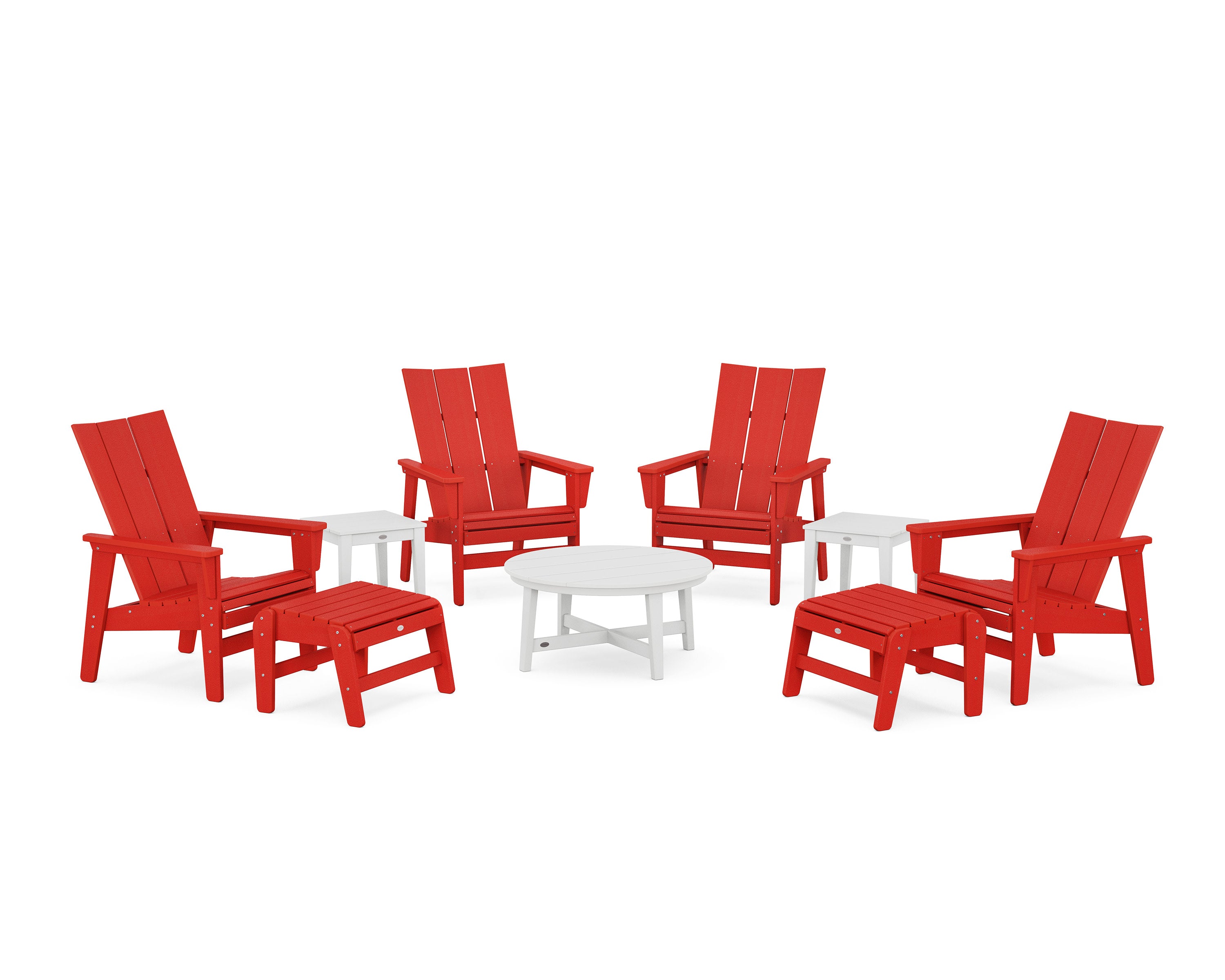 Modern Grand Upright Adirondack 9-Piece Conversation Set in Sunset Red / White