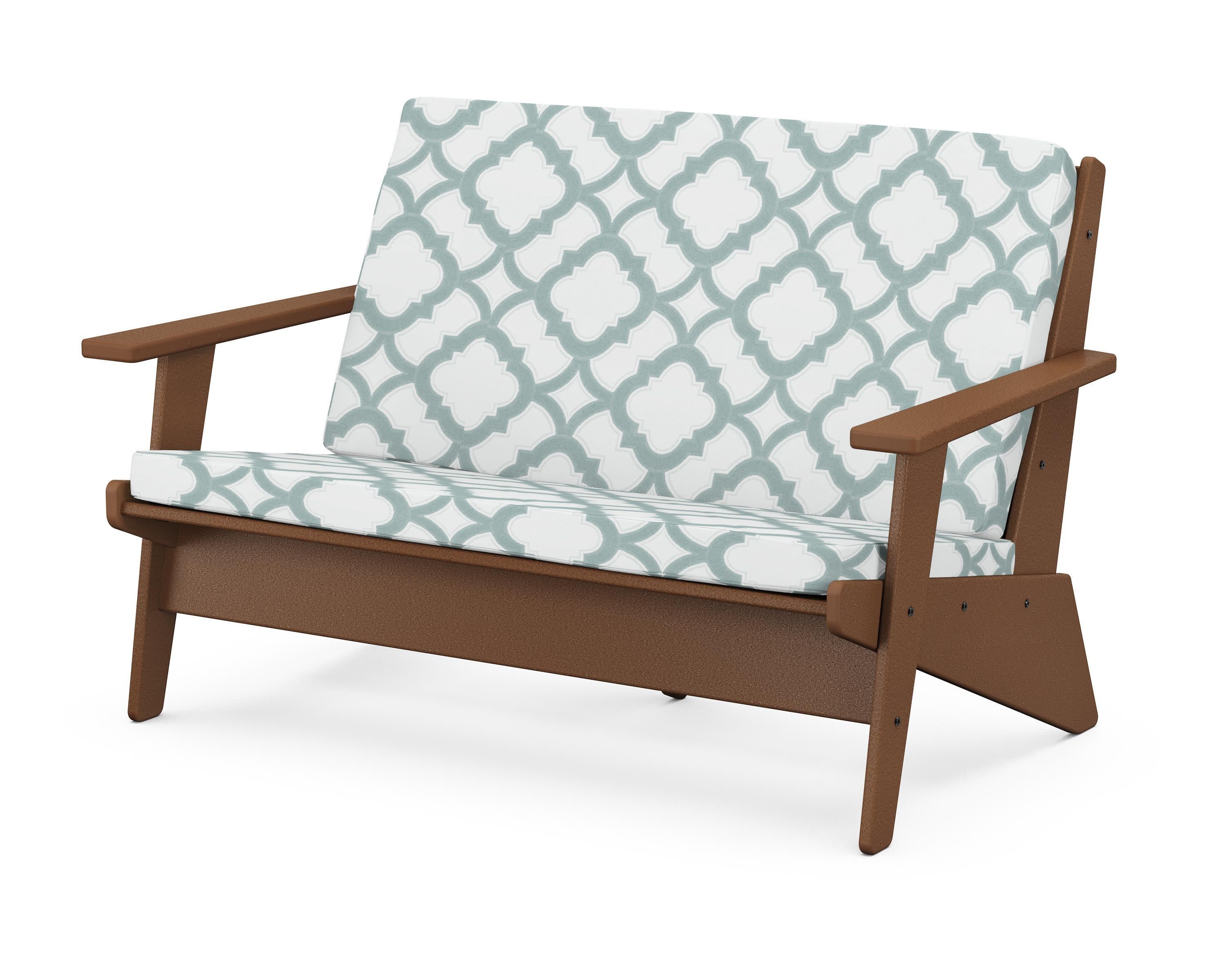 Riviera Modern Lounge Loveseat in Teak / Trellis Glacier Spa