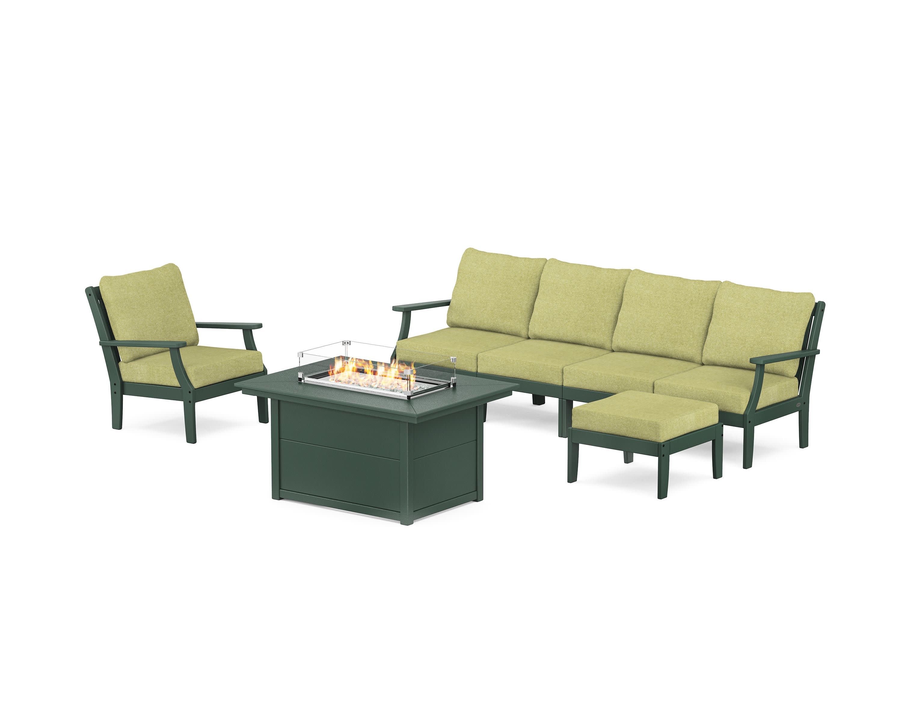 Braxton Sectional Lounge and Fire Pit Set in Green / Chartreuse Boucle