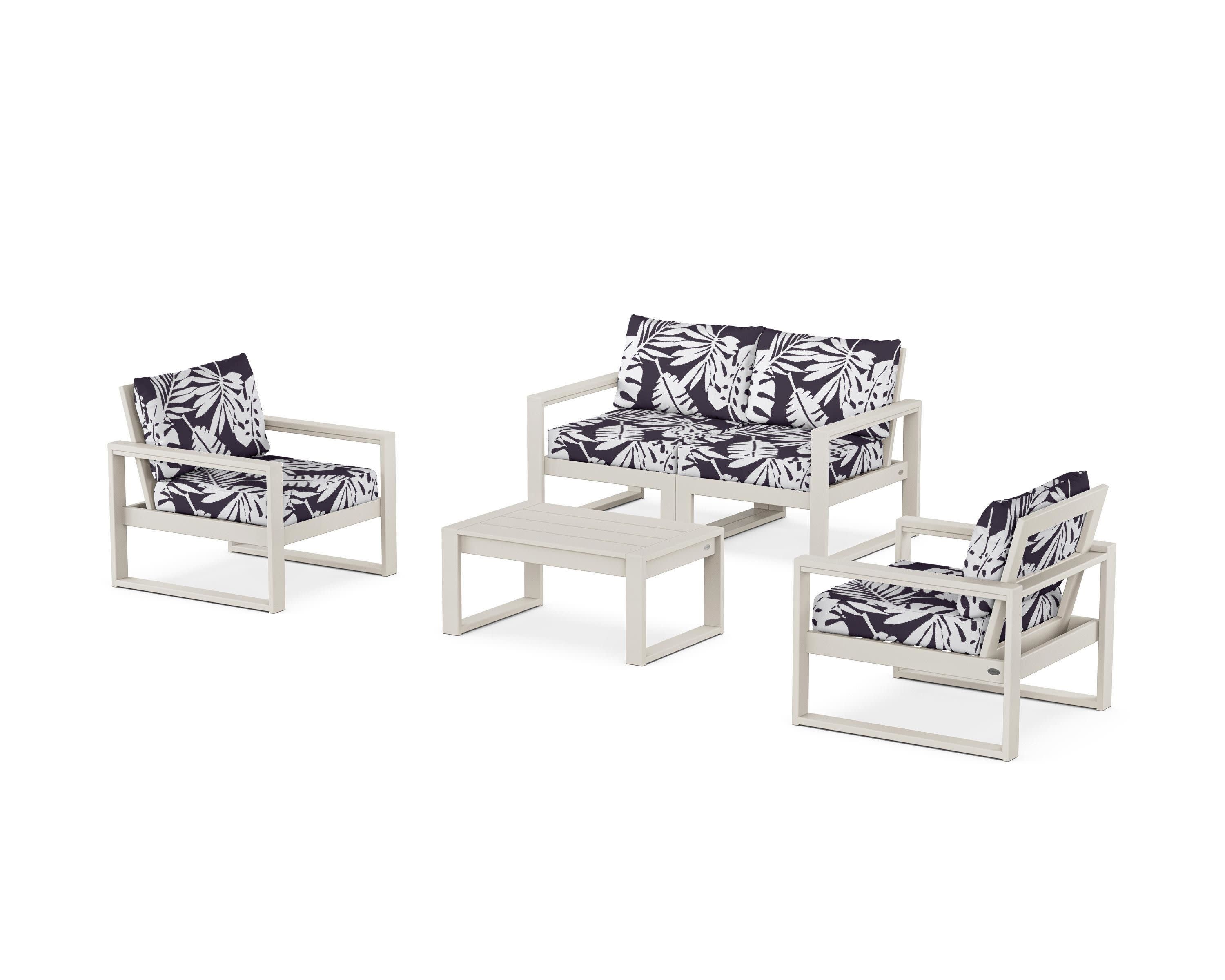 EDGE Sectional 4-Piece Deep Seating Set with Loveseat in Sand / Leaf Navy