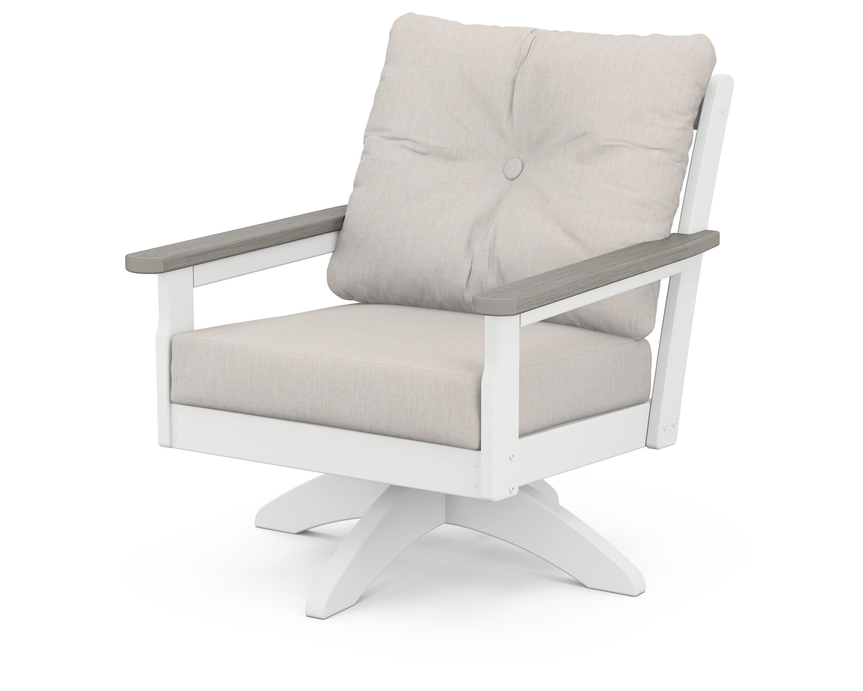 Vineyard Deep Seating Swivel Chair in White / Driftwood / Cast Ash