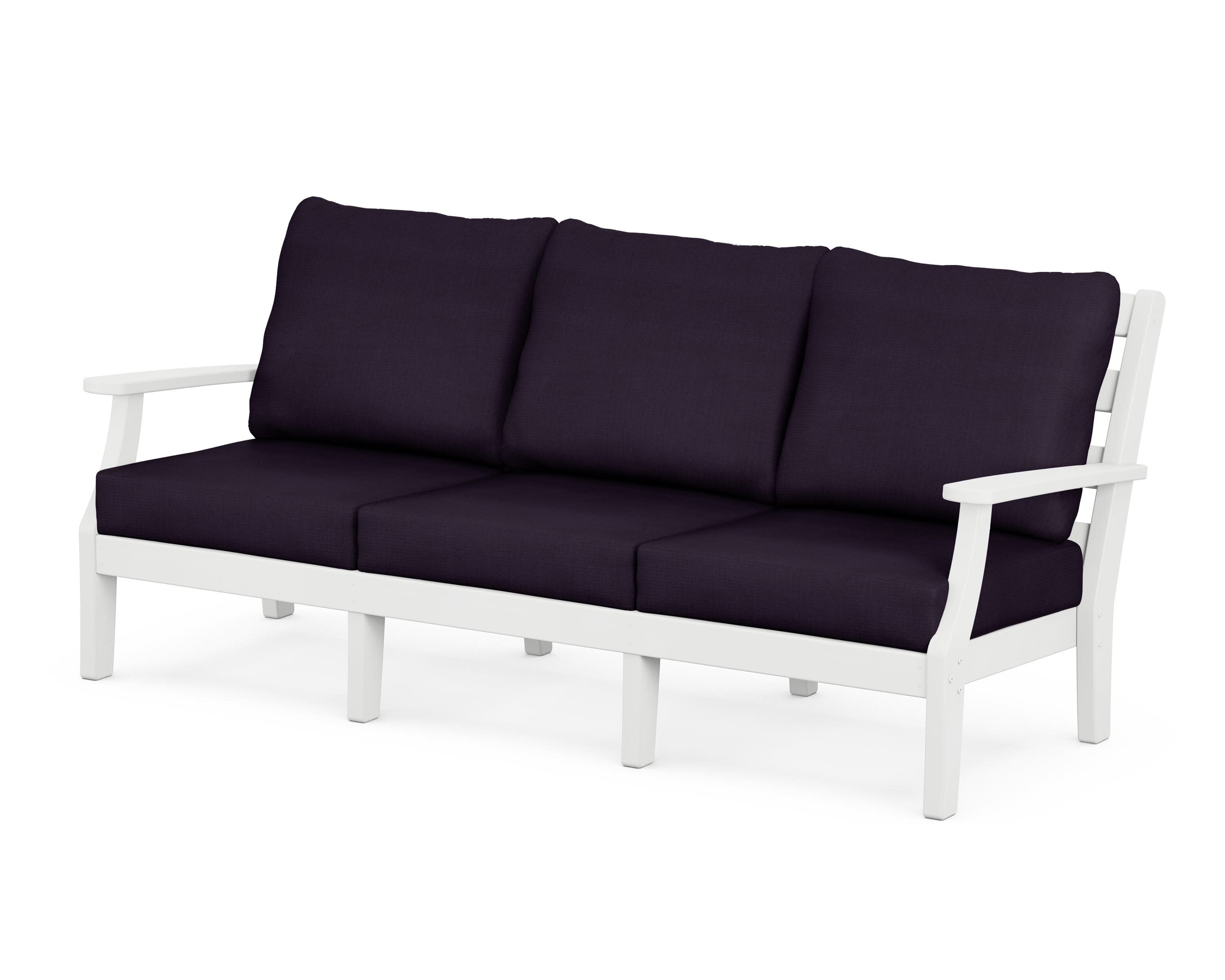 Chesapeake Deep Seating Sofa in White / Navy Linen