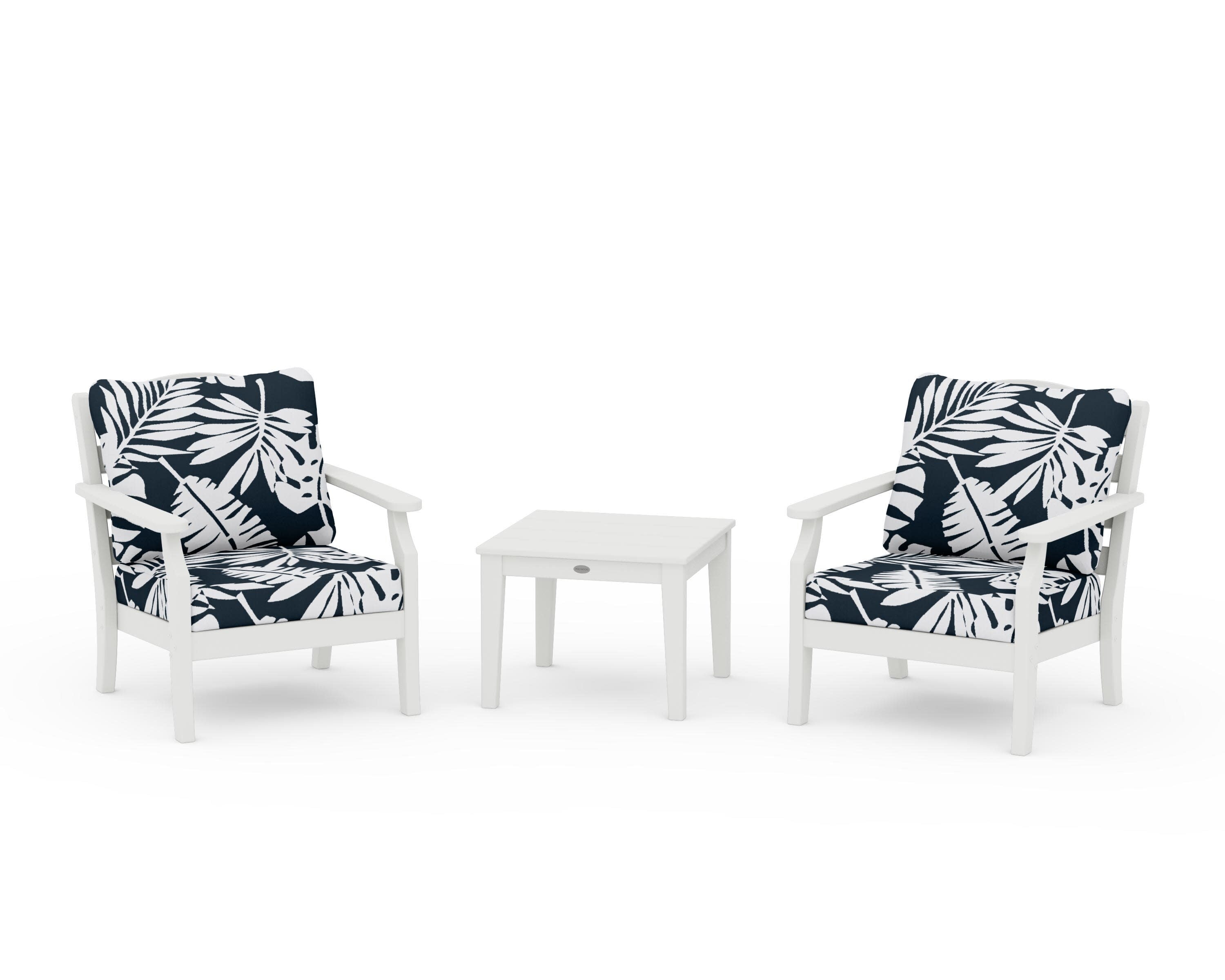 Savannah 3-Piece Deep Seating Set in Vintage White / Leaf Marine Indigo