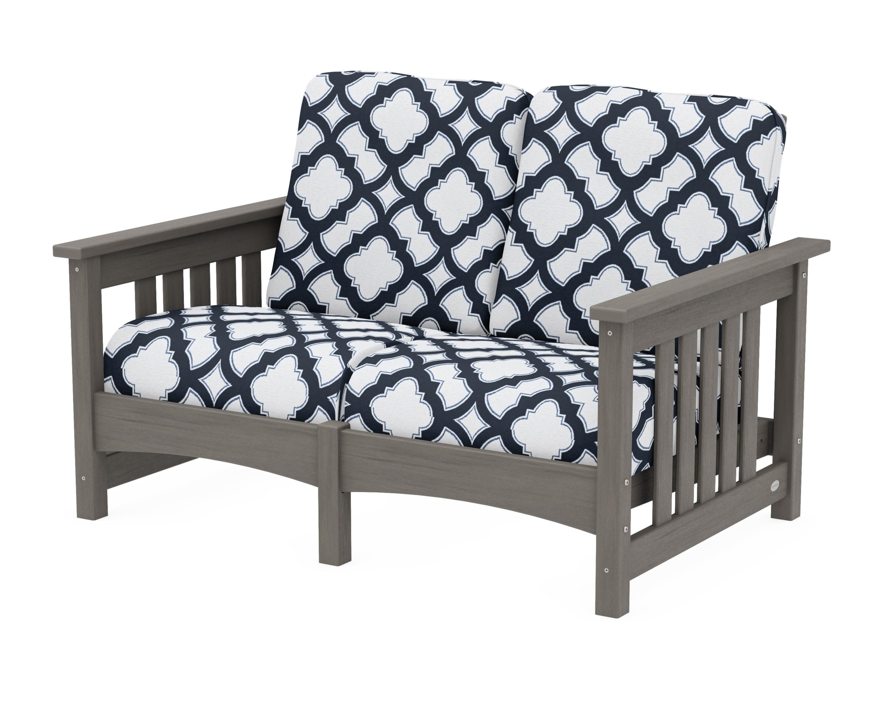 Club Mission Loveseat in Driftwood / Trellis Marine Indigo