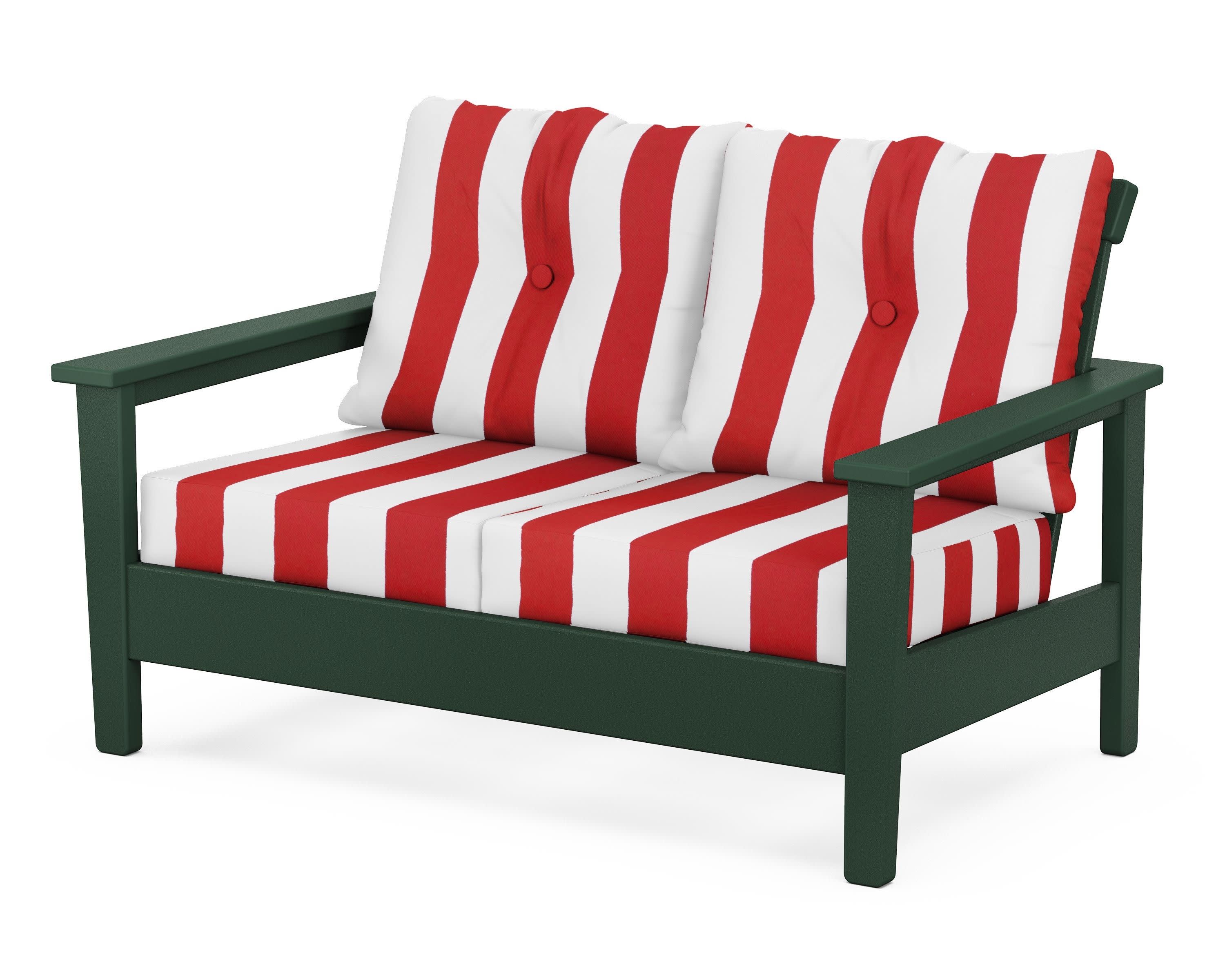 Prescott Deep Seating Loveseat in Green / Cabana Stripe Crimson