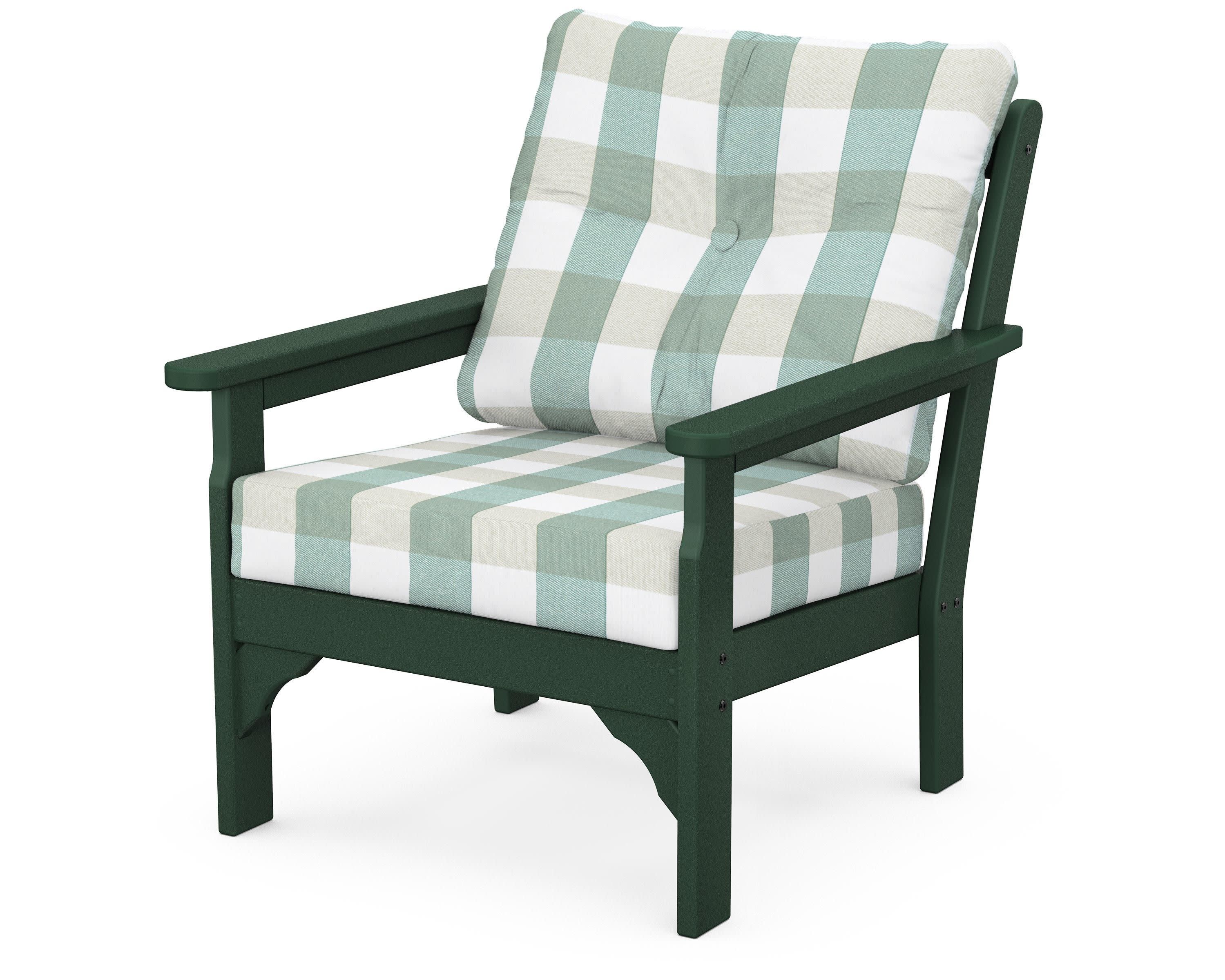 Vineyard Deep Seating Chair in Green / Buffalo Plaid Glacier Spa