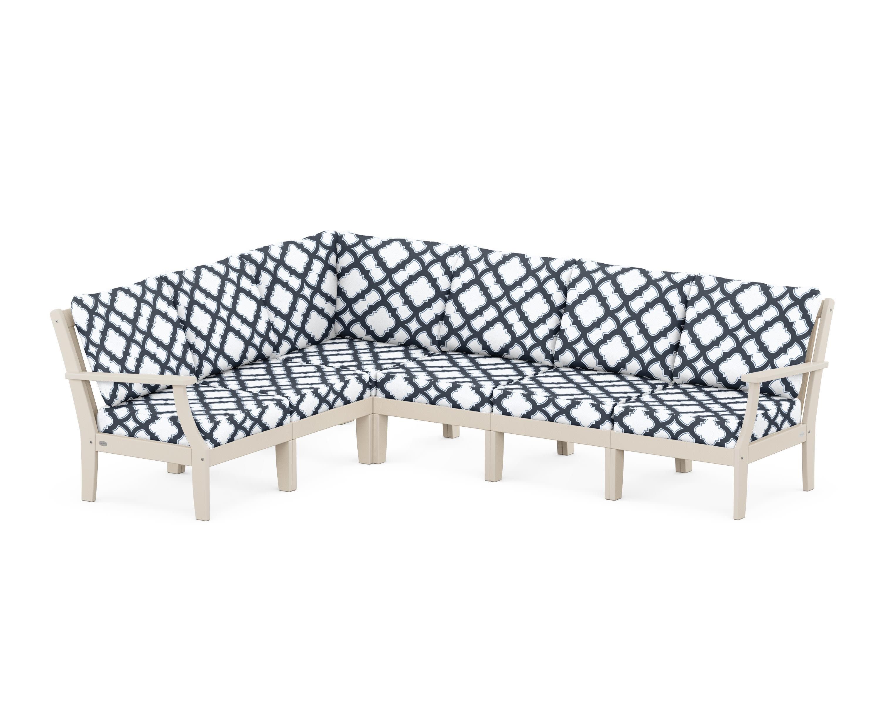 Braxton Modular 6-Piece Deep Seating Set in Sand / Trellis Marine Indigo