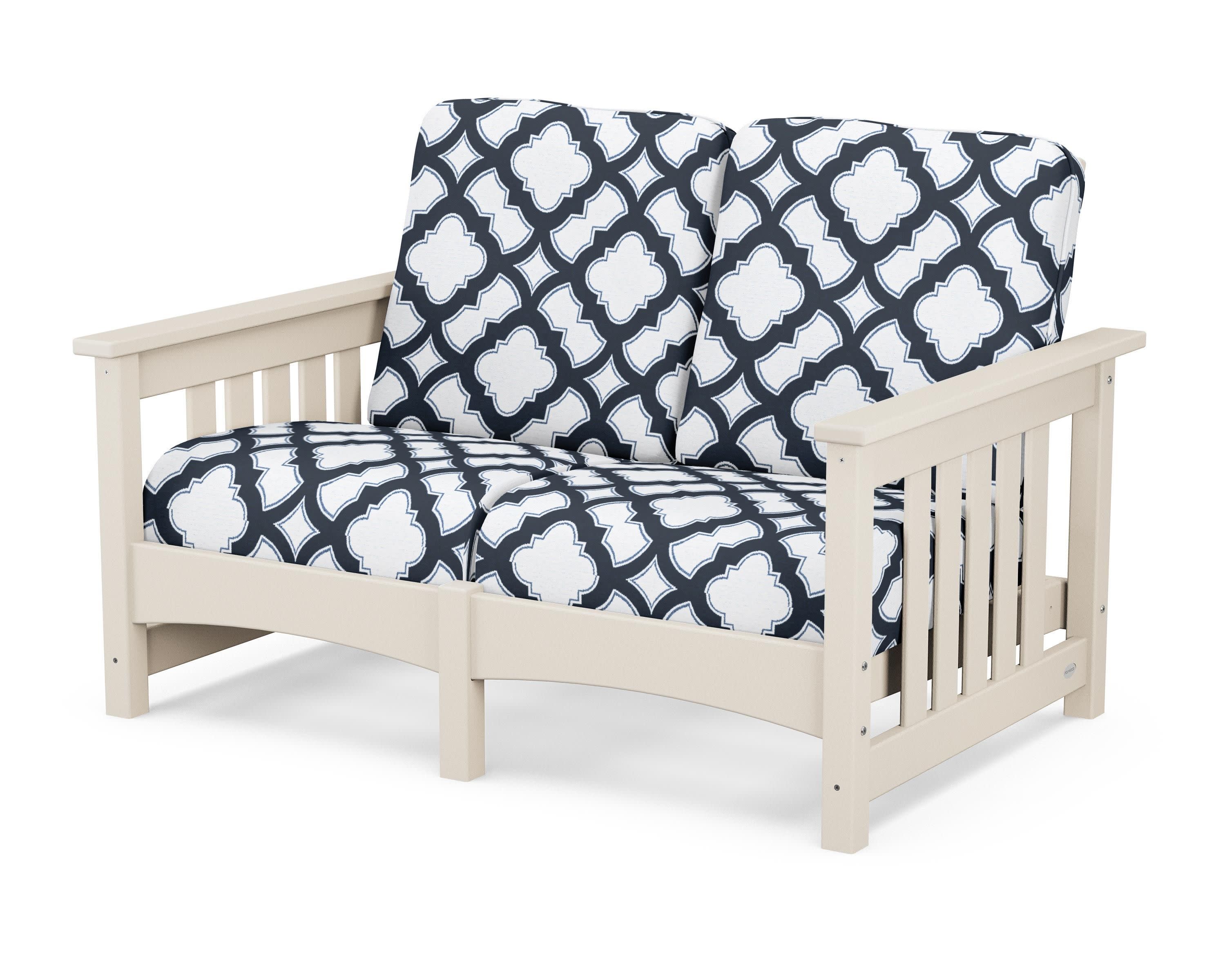 Club Mission Loveseat in Sand / Trellis Marine Indigo