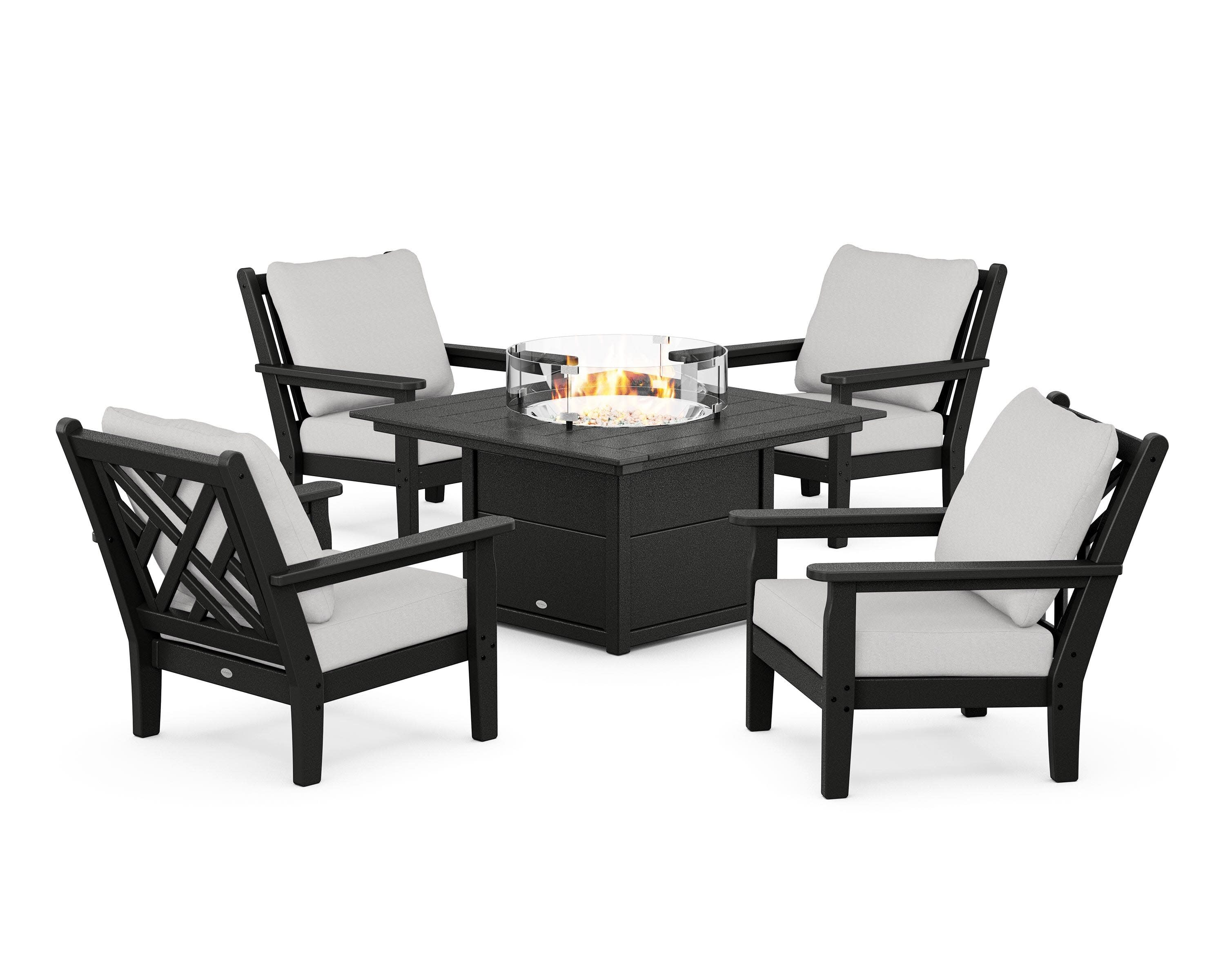 Chippendale 5-Piece Deep Seating Set with Fire Pit Table in Black / Diamond in the Rough