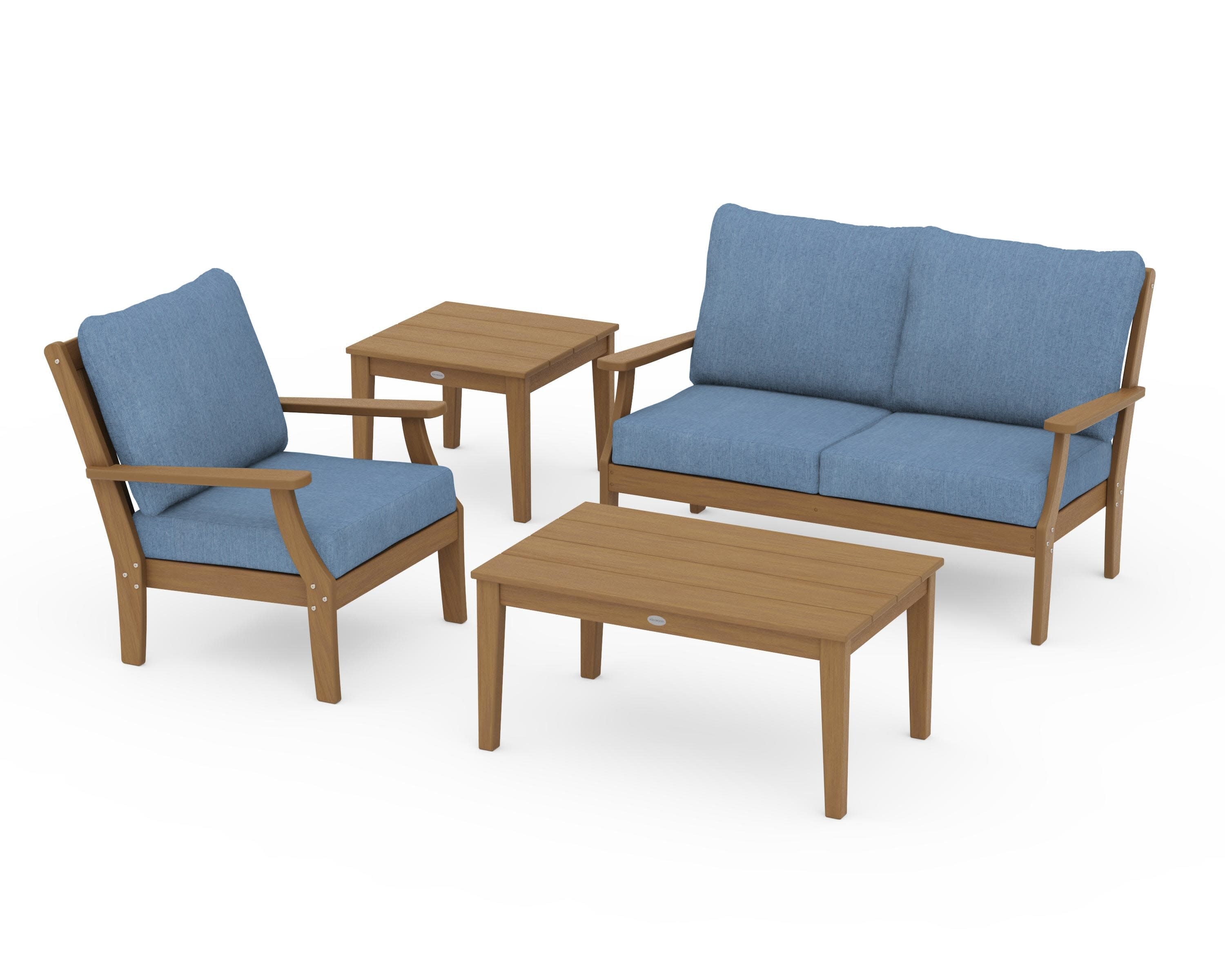 Braxton 4-Piece Deep Seating Set in Natural / Sky Blue