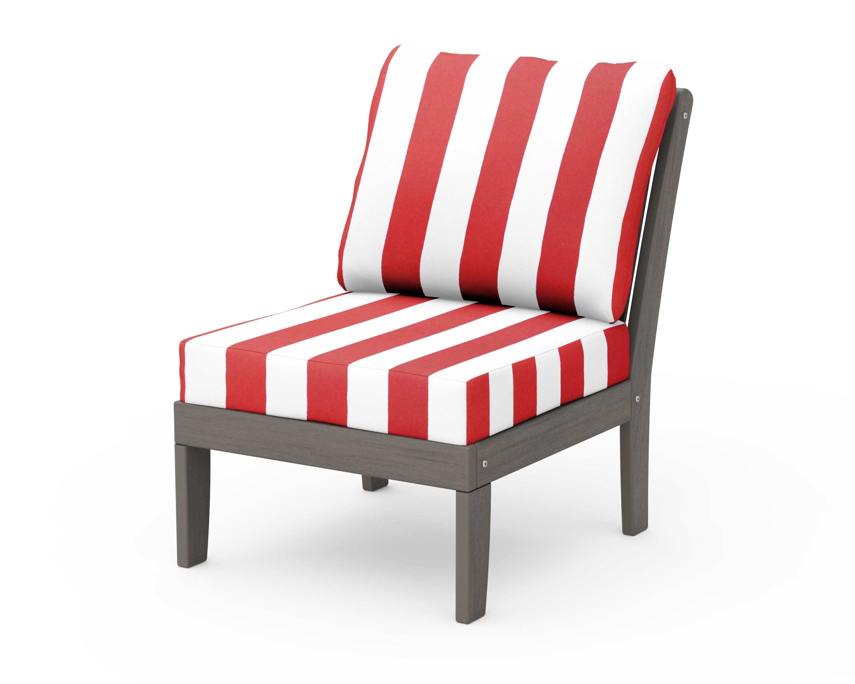 Braxton Modular Armless Chair in Driftwood / Cabana Stripe Crimson