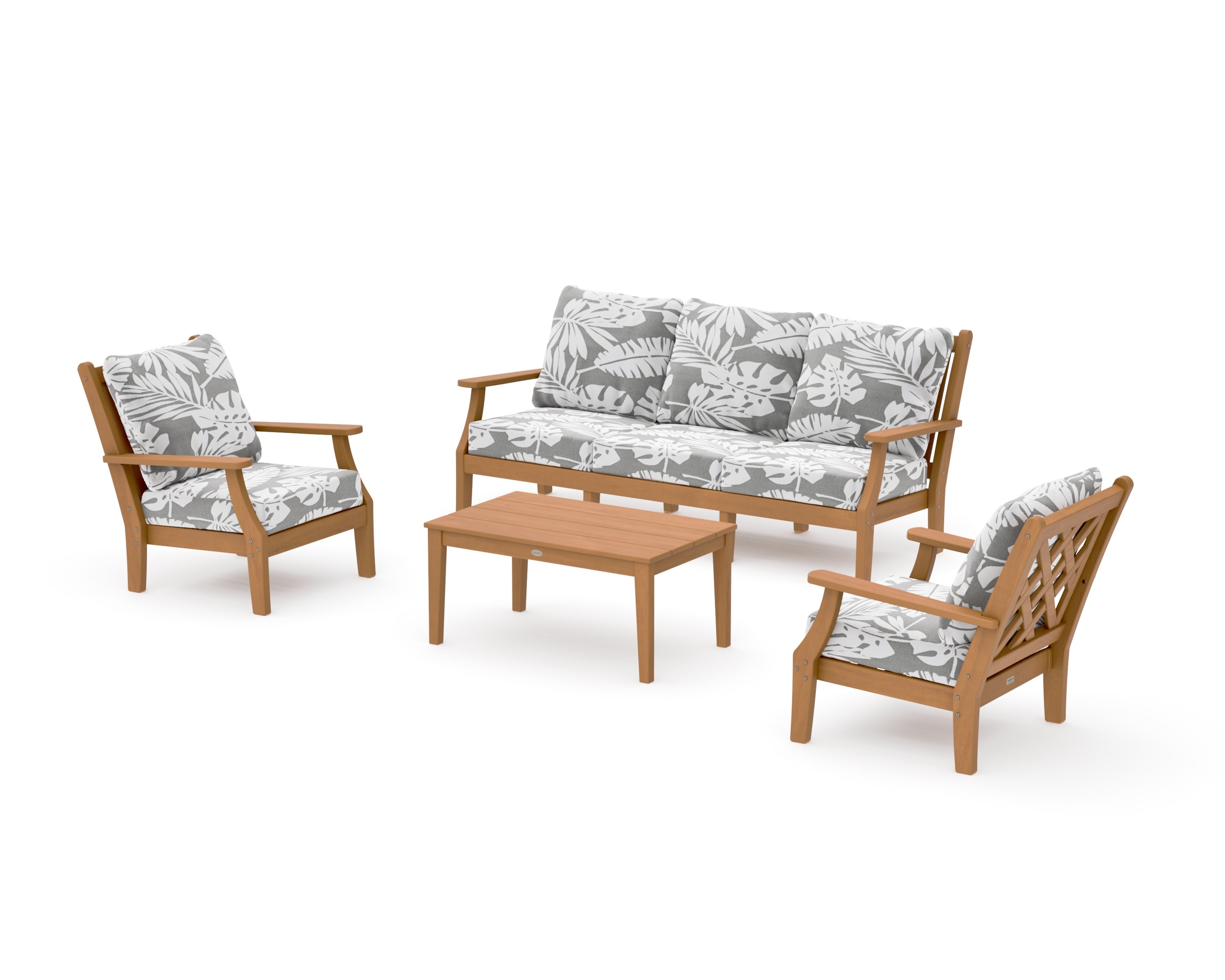 Wovendale 4-Piece Deep Seating Set with Sofa in Natural / Leaf Grey Mist